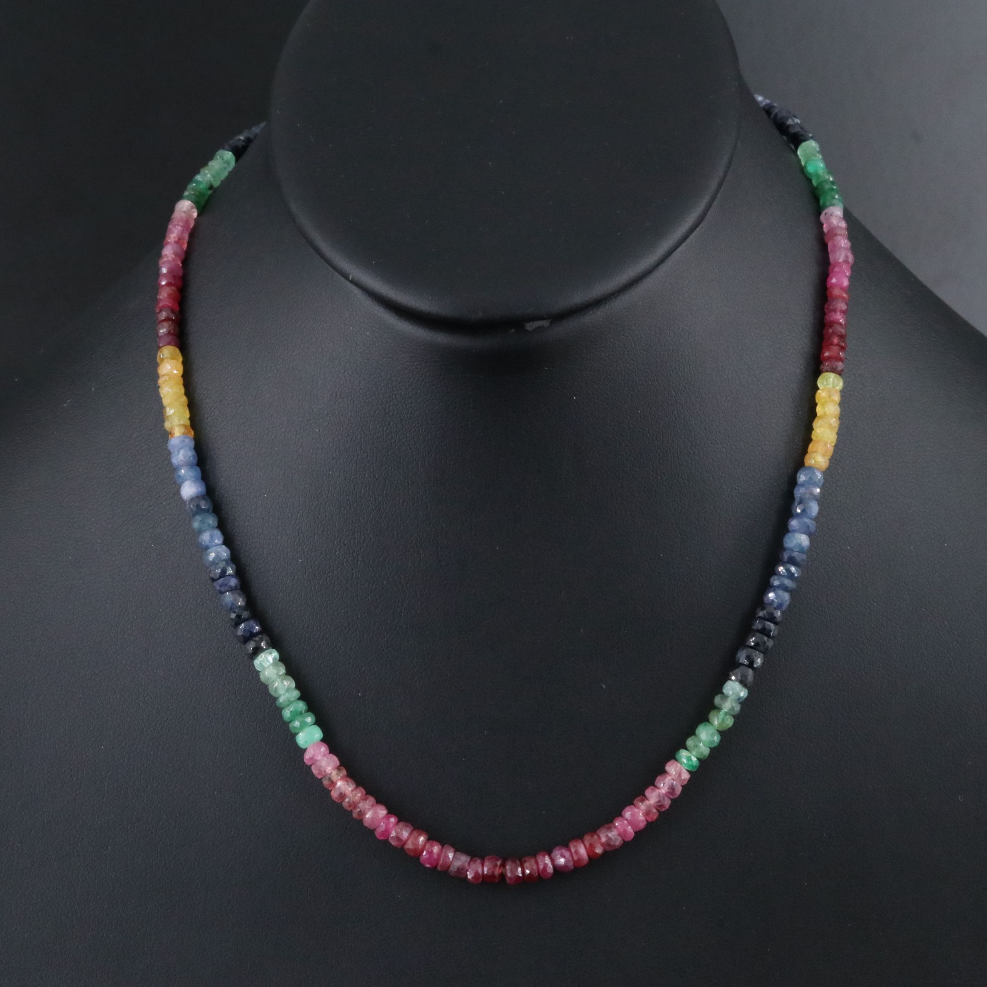 Sapphire, Ruby and Emerald Necklace with Sterling Clasp