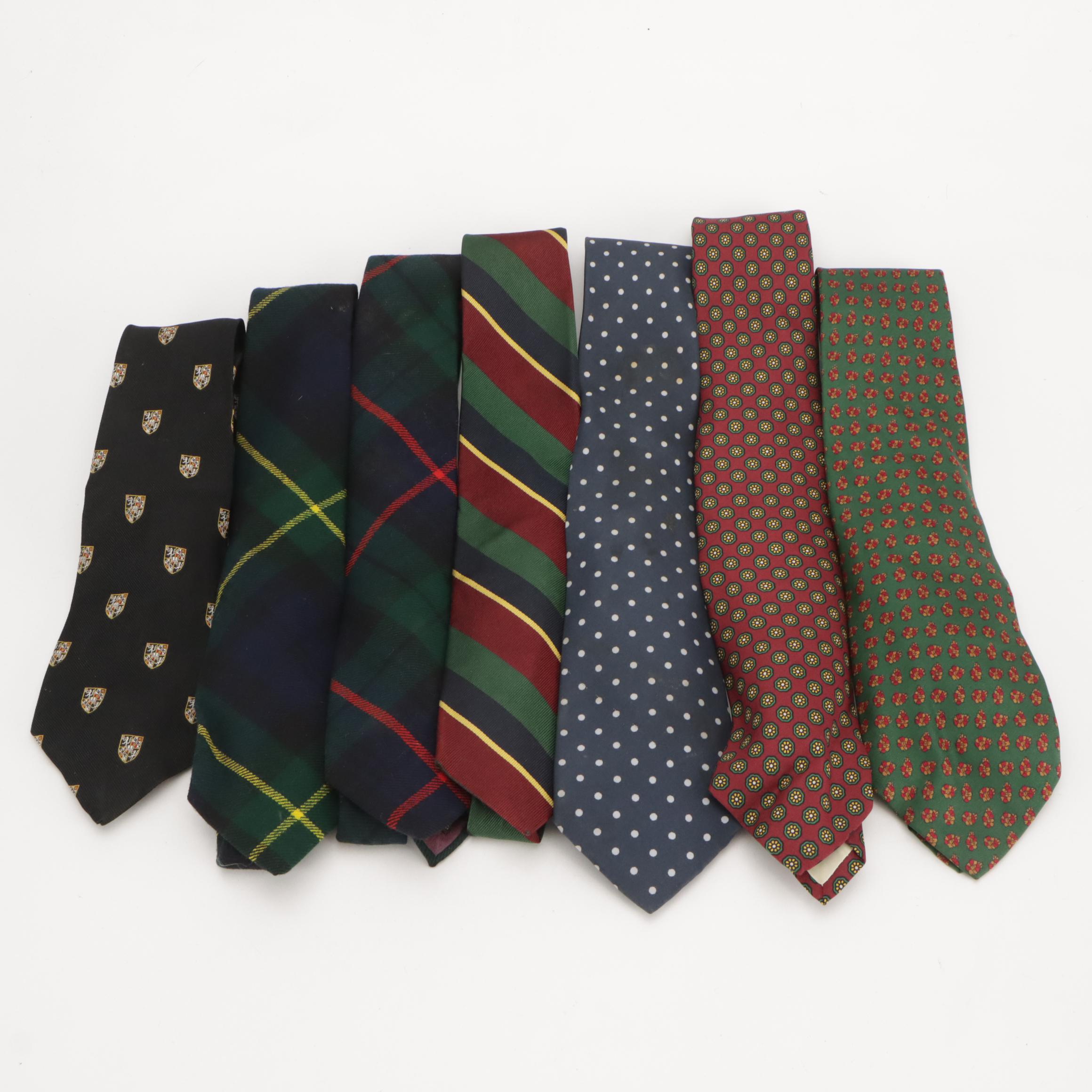 Vintage Patterned Silk and Wool Neckties Featuring Brooks Brothers