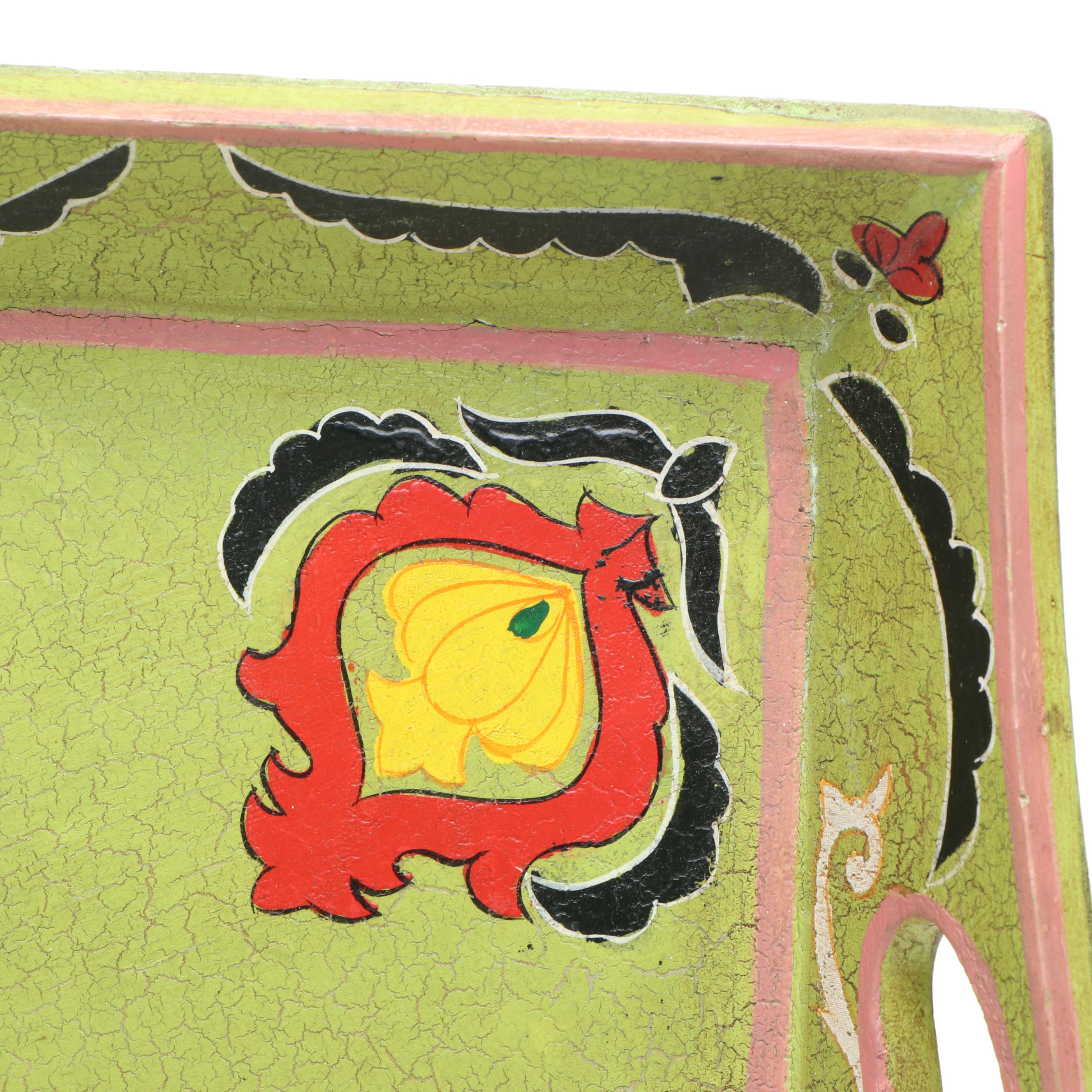 Haskelite Mfg. Corp. Japanism Print Covered Wood Trays with Other Handled Tray