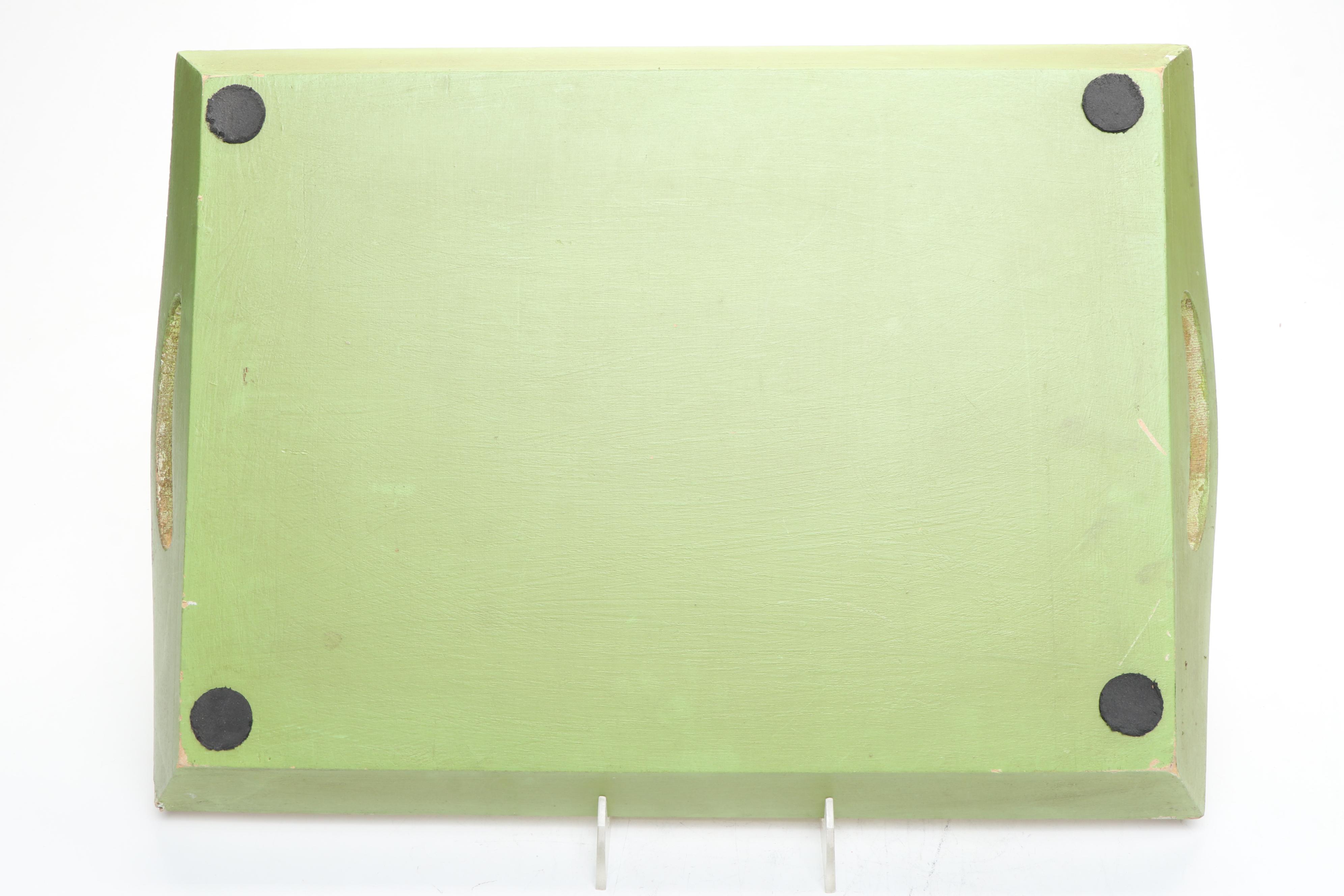 Haskelite Mfg. Corp. Japanism Print Covered Wood Trays with Other Handled Tray