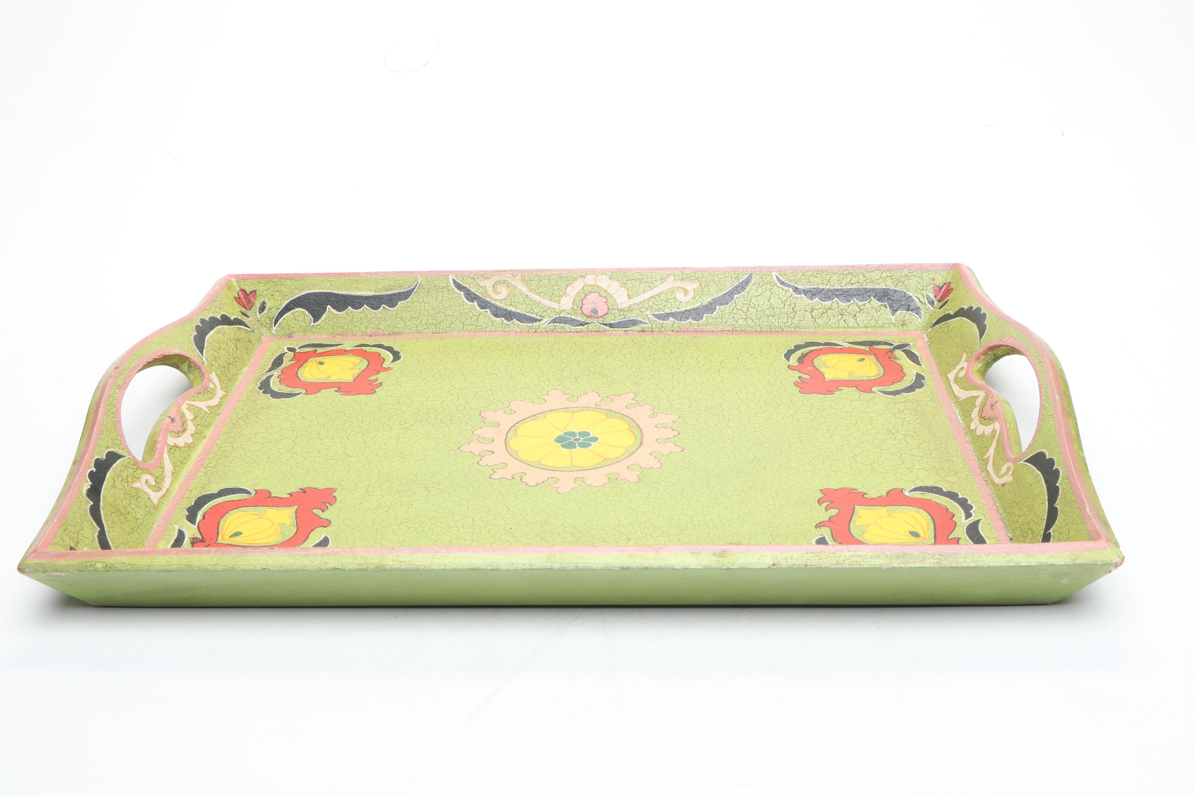 Haskelite Mfg. Corp. Japanism Print Covered Wood Trays with Other Handled Tray