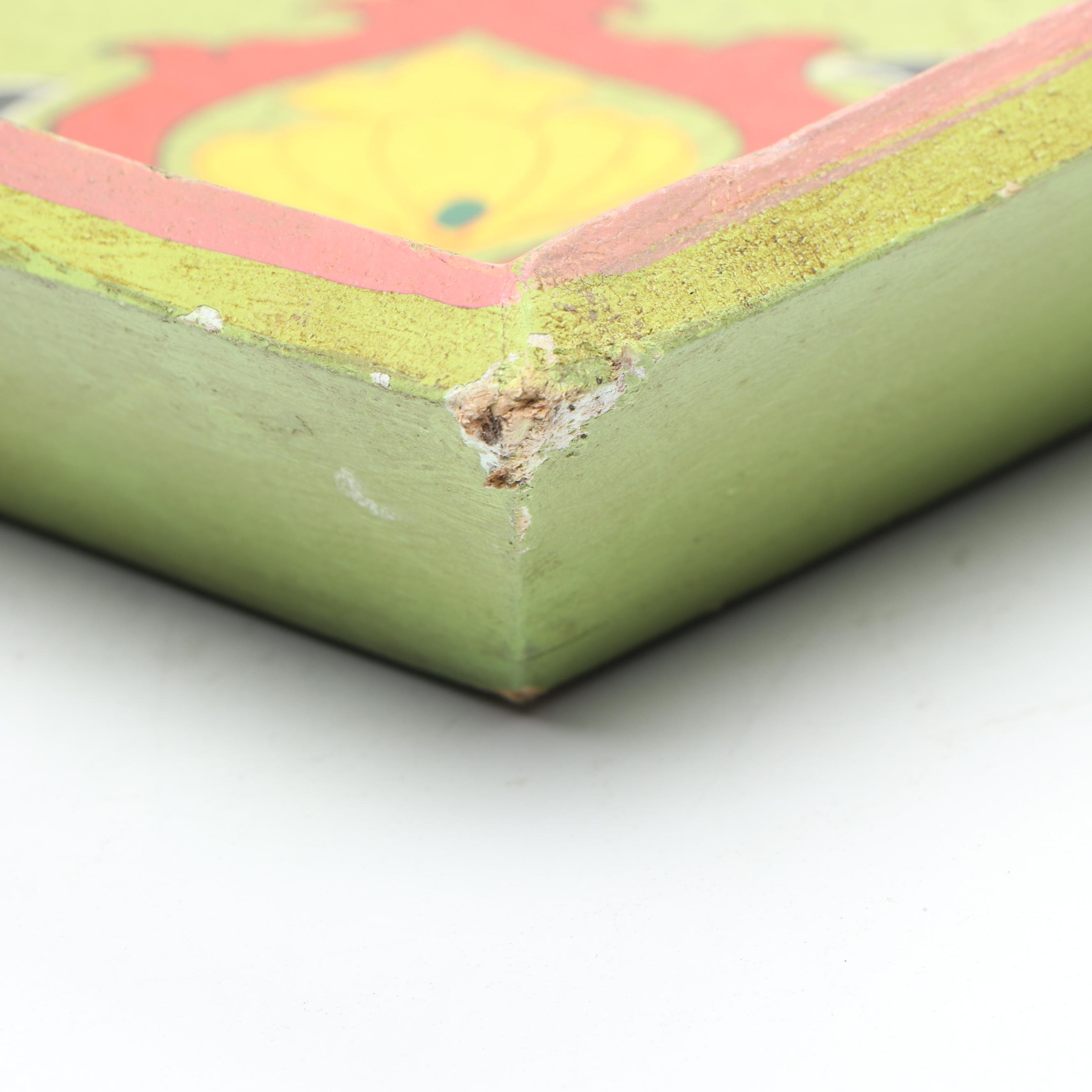 Haskelite Mfg. Corp. Japanism Print Covered Wood Trays with Other Handled Tray