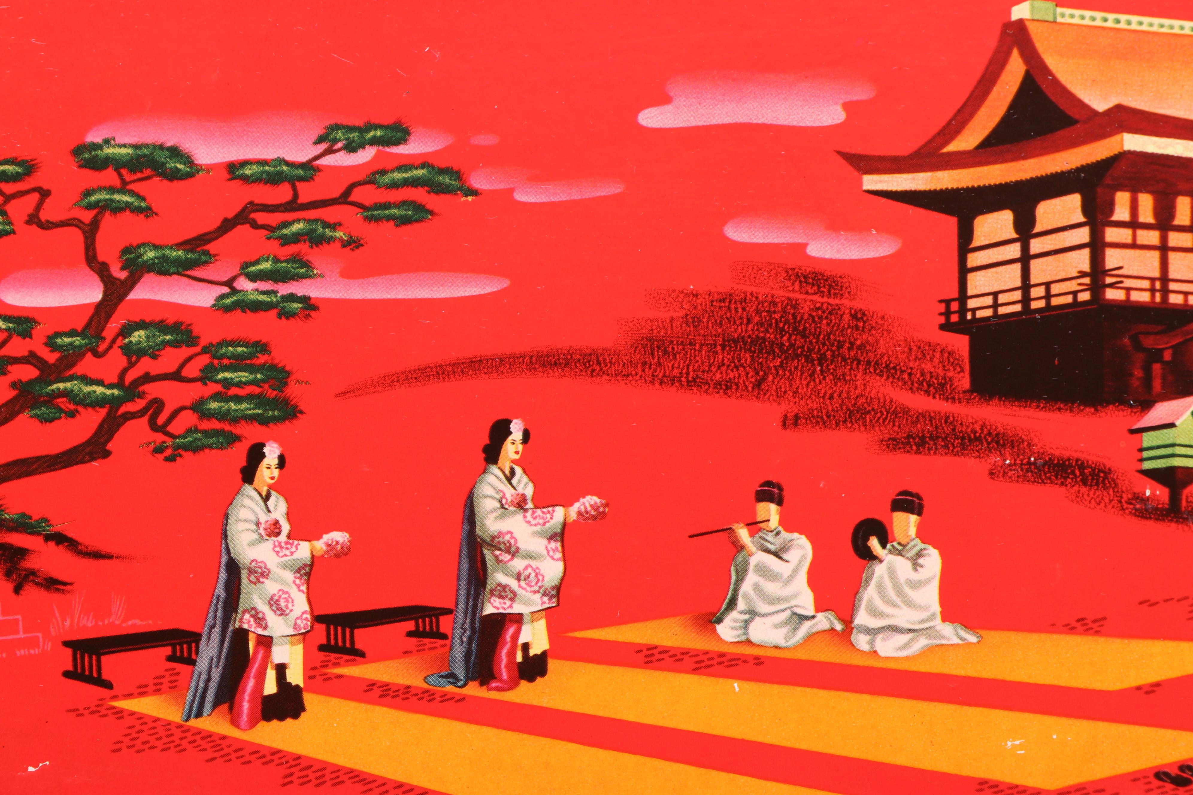 Haskelite Mfg. Corp. Japanism Print Covered Wood Trays with Other Handled Tray