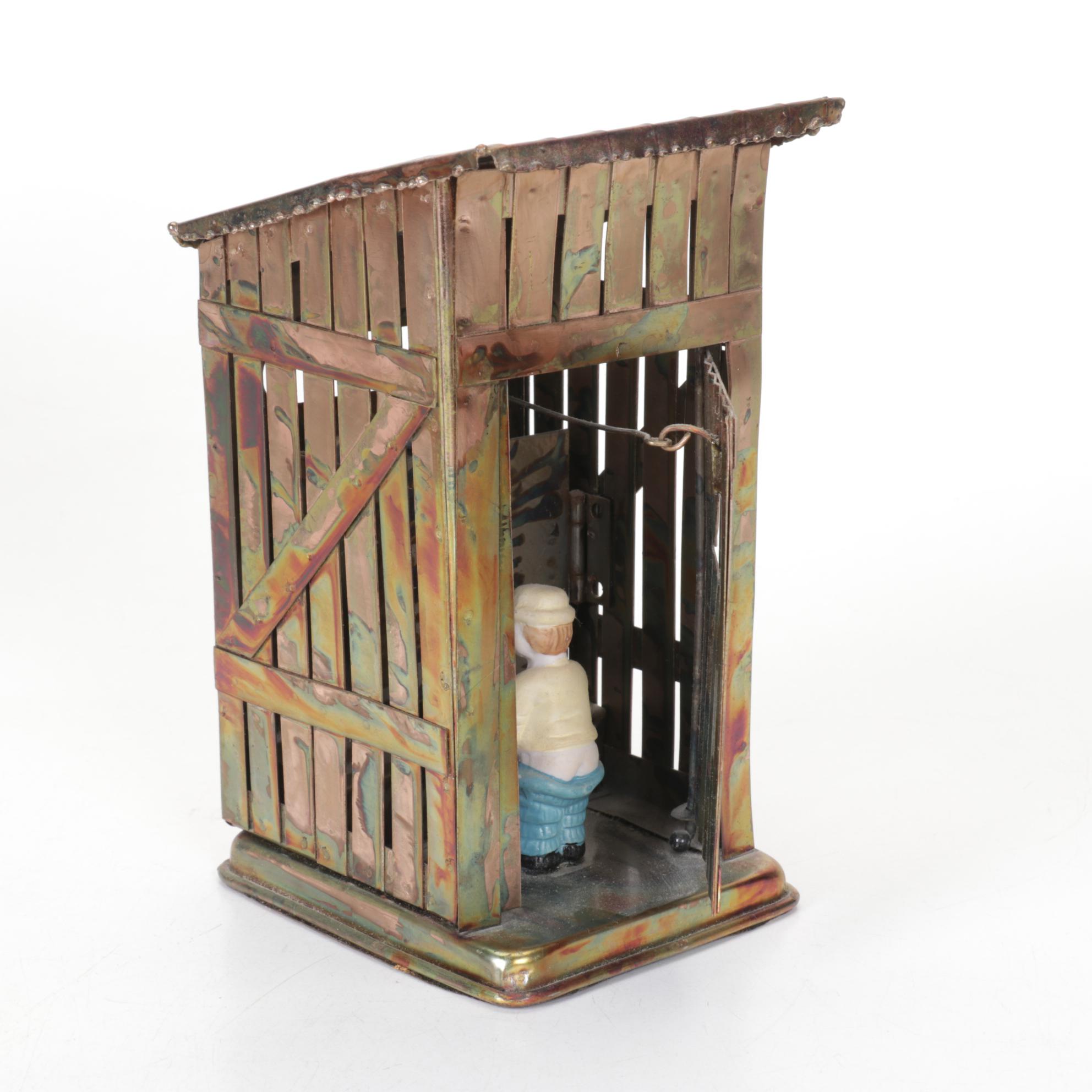 Berkeley Copper Music Box Outhouse with Other Outhouse Collectibles