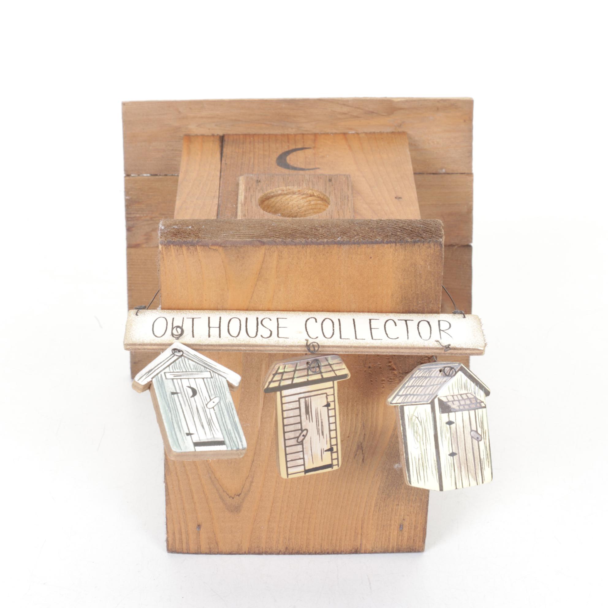 Berkeley Copper Music Box Outhouse with Other Outhouse Collectibles