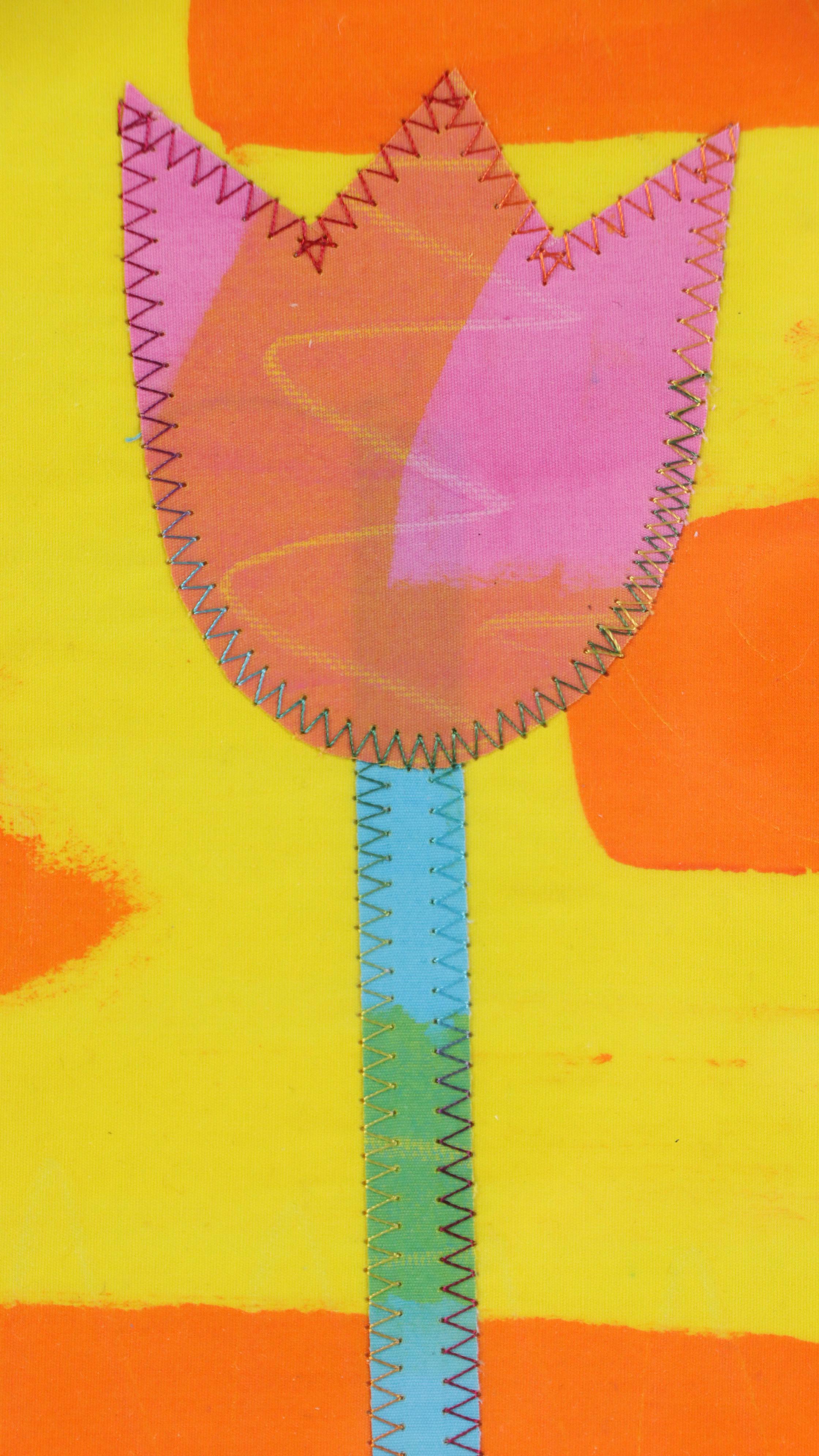 Abstract Mixed Media Assemblage of Tulip, 21st Century