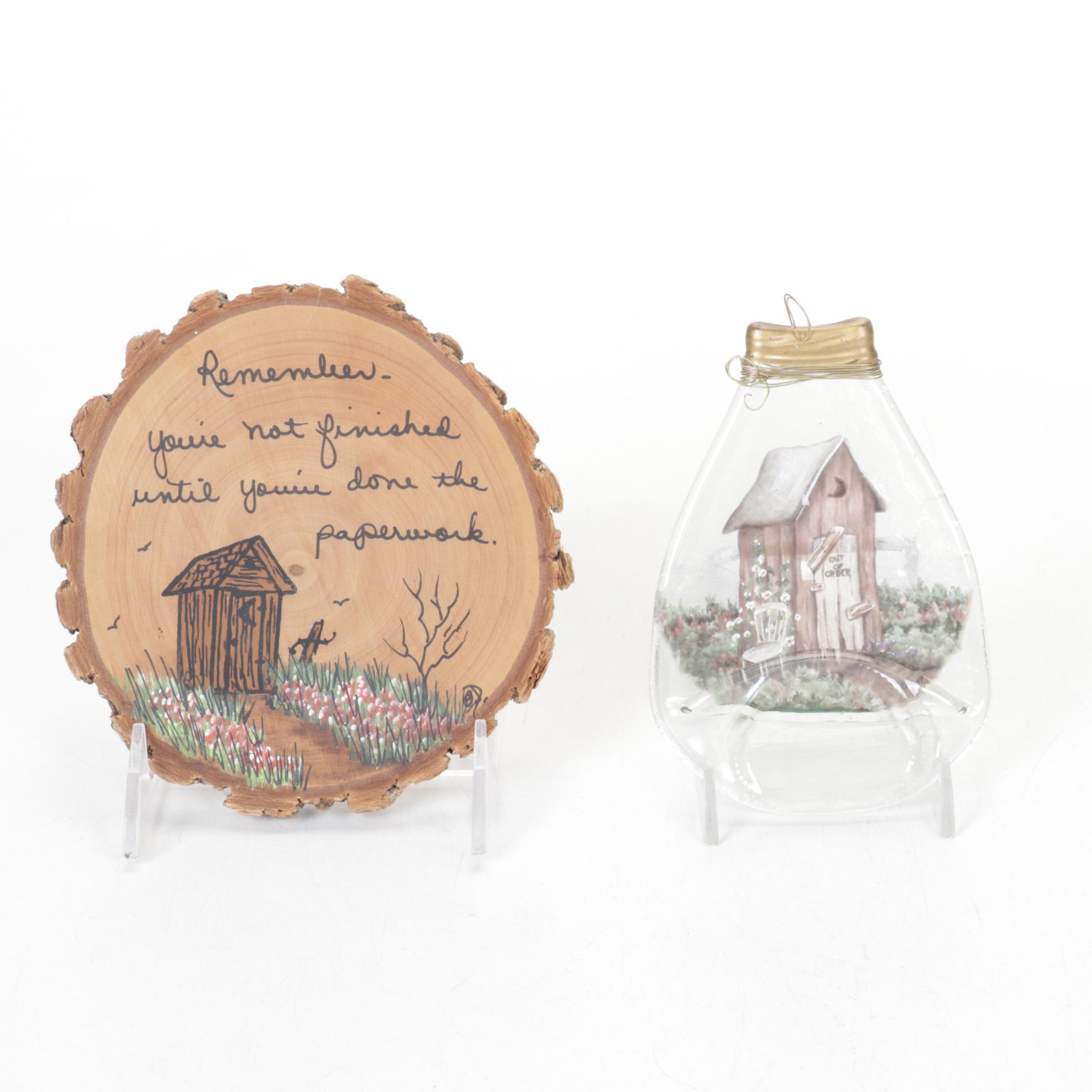 Berkeley Copper Music Box Outhouse with Other Outhouse Collectibles