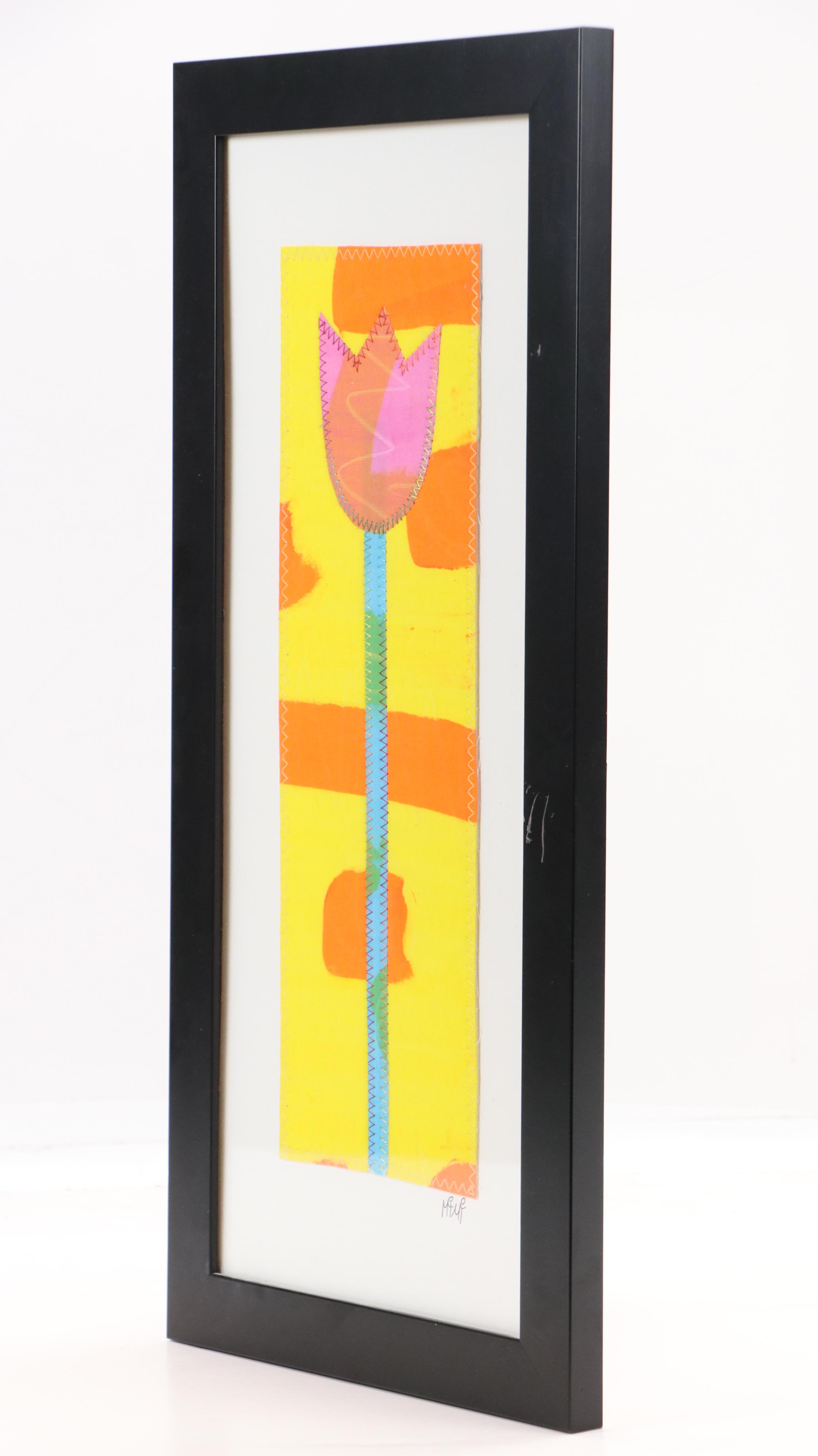 Abstract Mixed Media Assemblage of Tulip, 21st Century