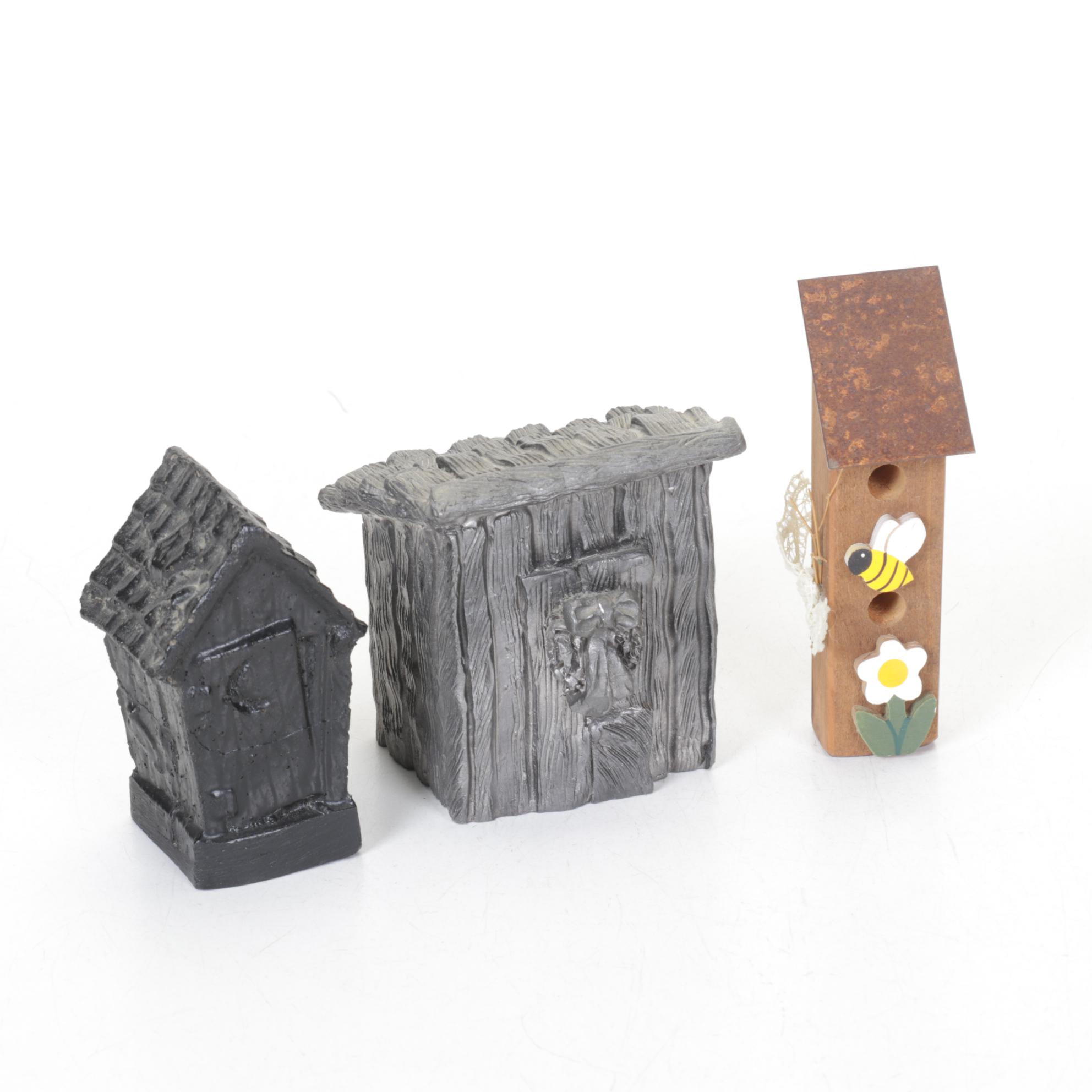 Berkeley Copper Music Box Outhouse with Other Outhouse Collectibles