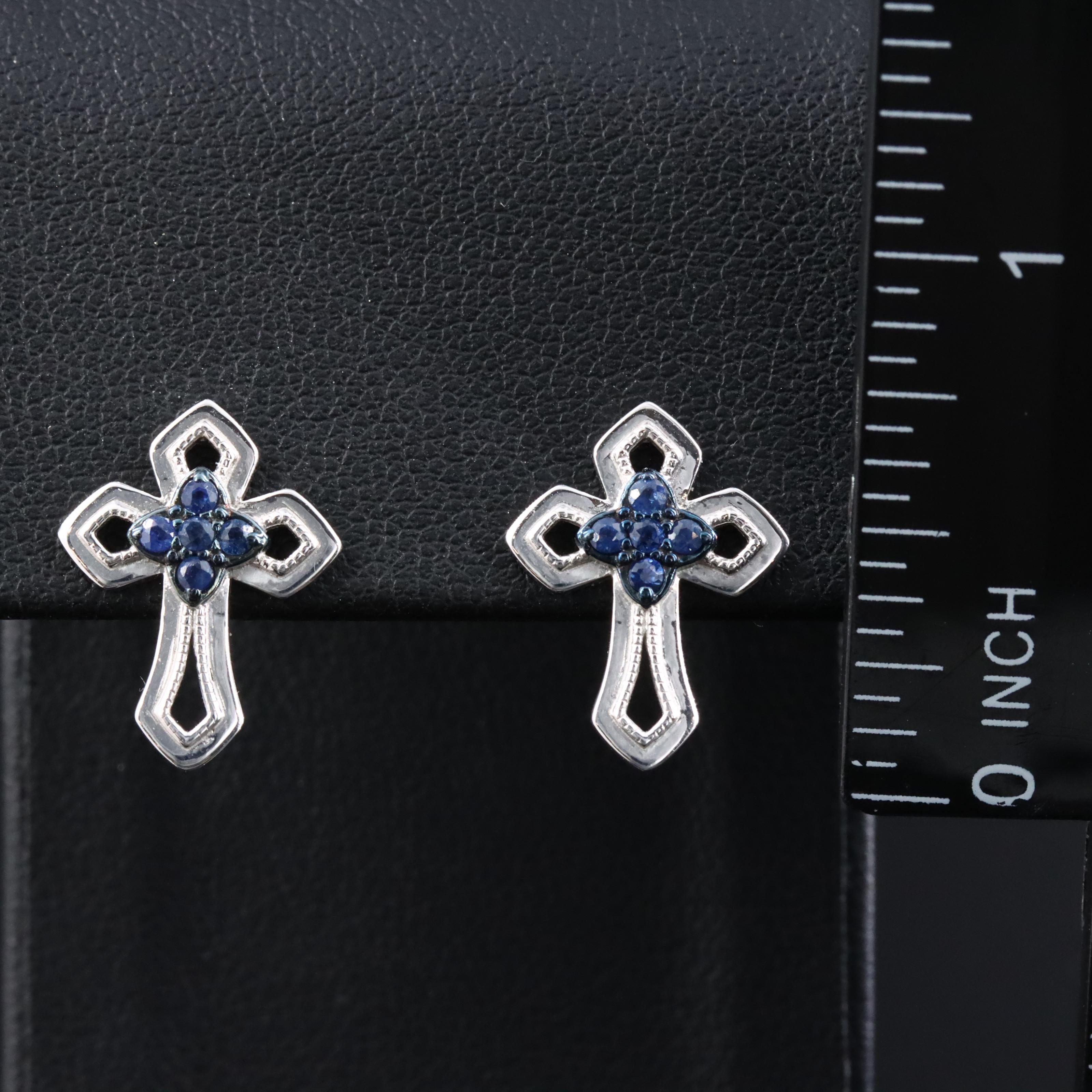 Sterling Sapphire Cross Drop Earrings