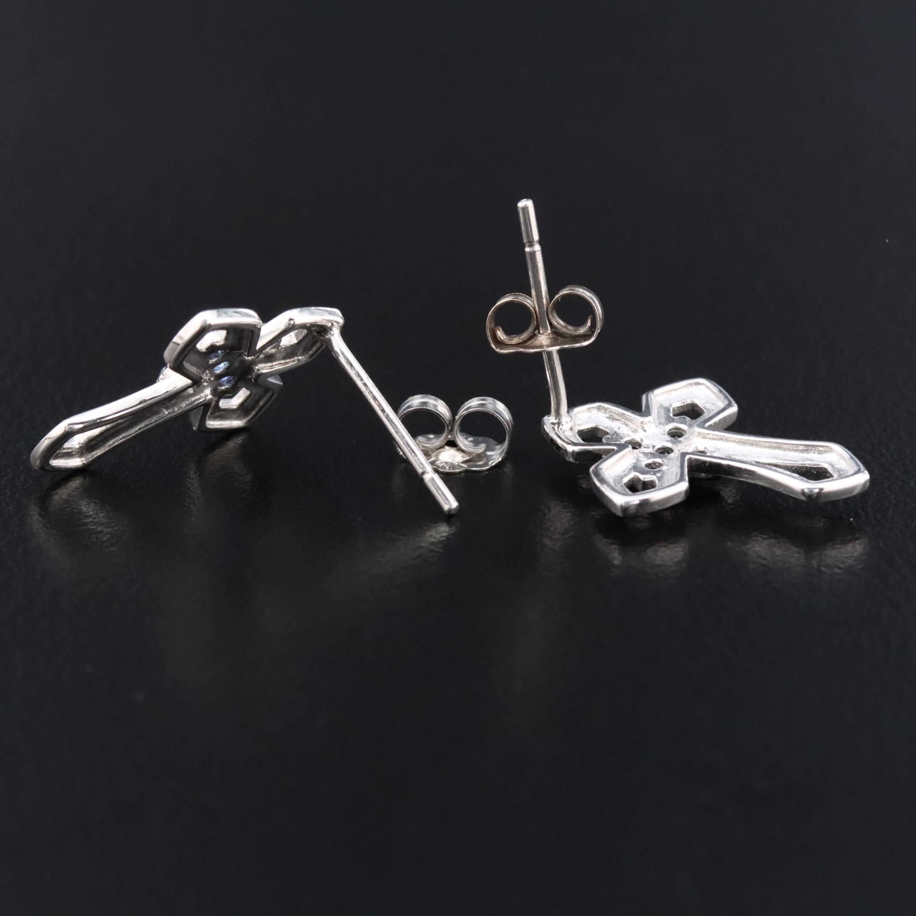 Sterling Sapphire Cross Drop Earrings