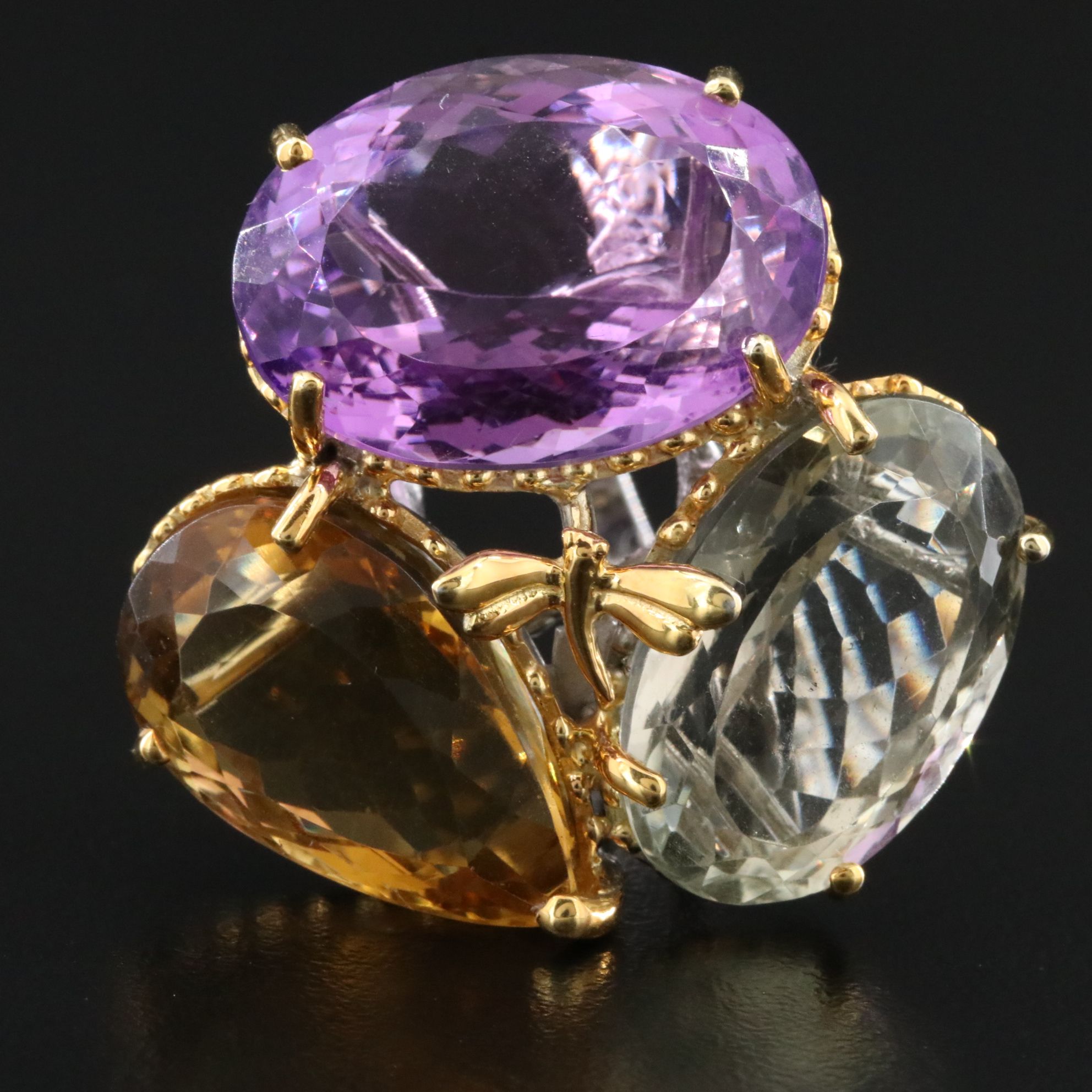 Sterling Amethyst, Citrine and Prasiolite Ring