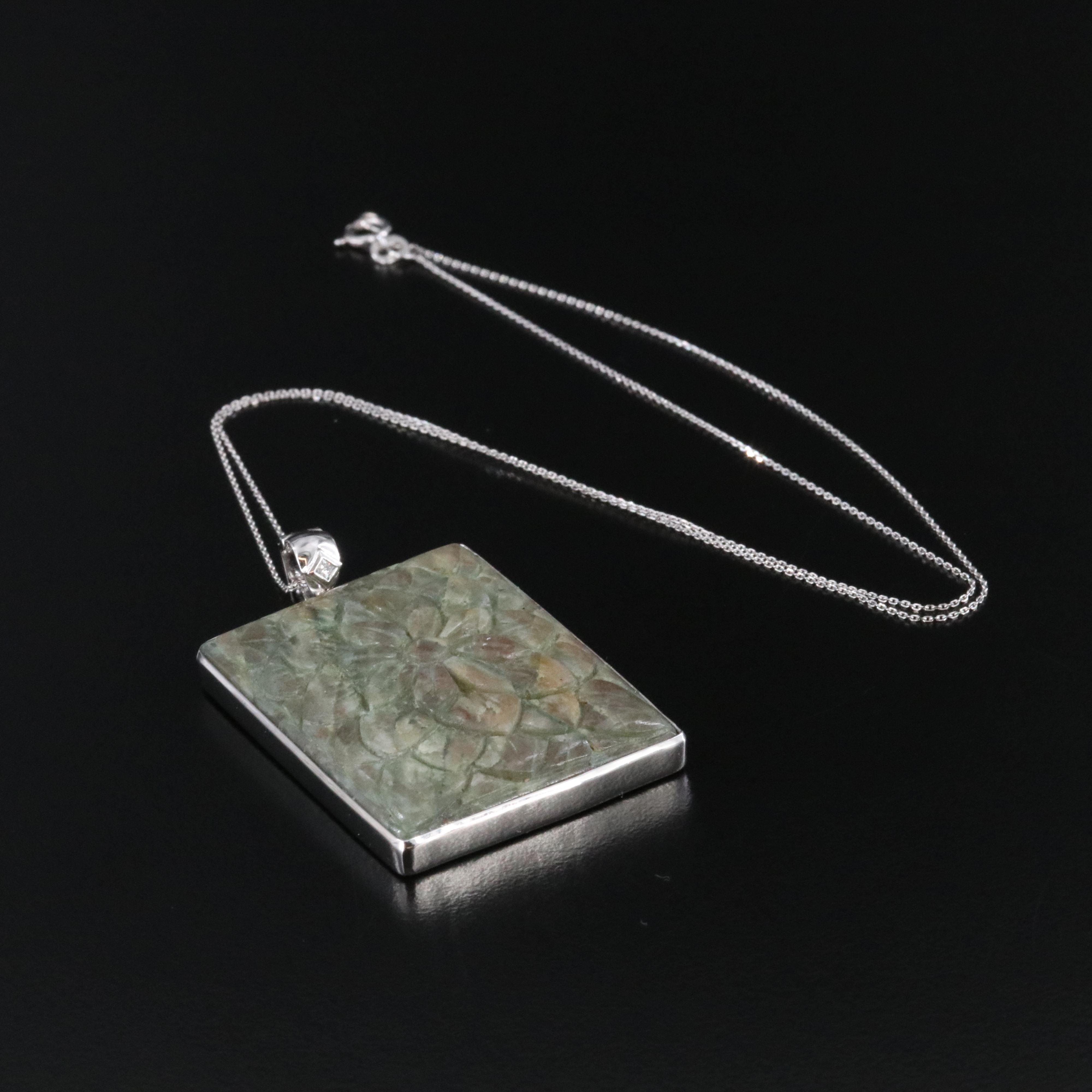 14K Carved Beryl Pendant Necklace