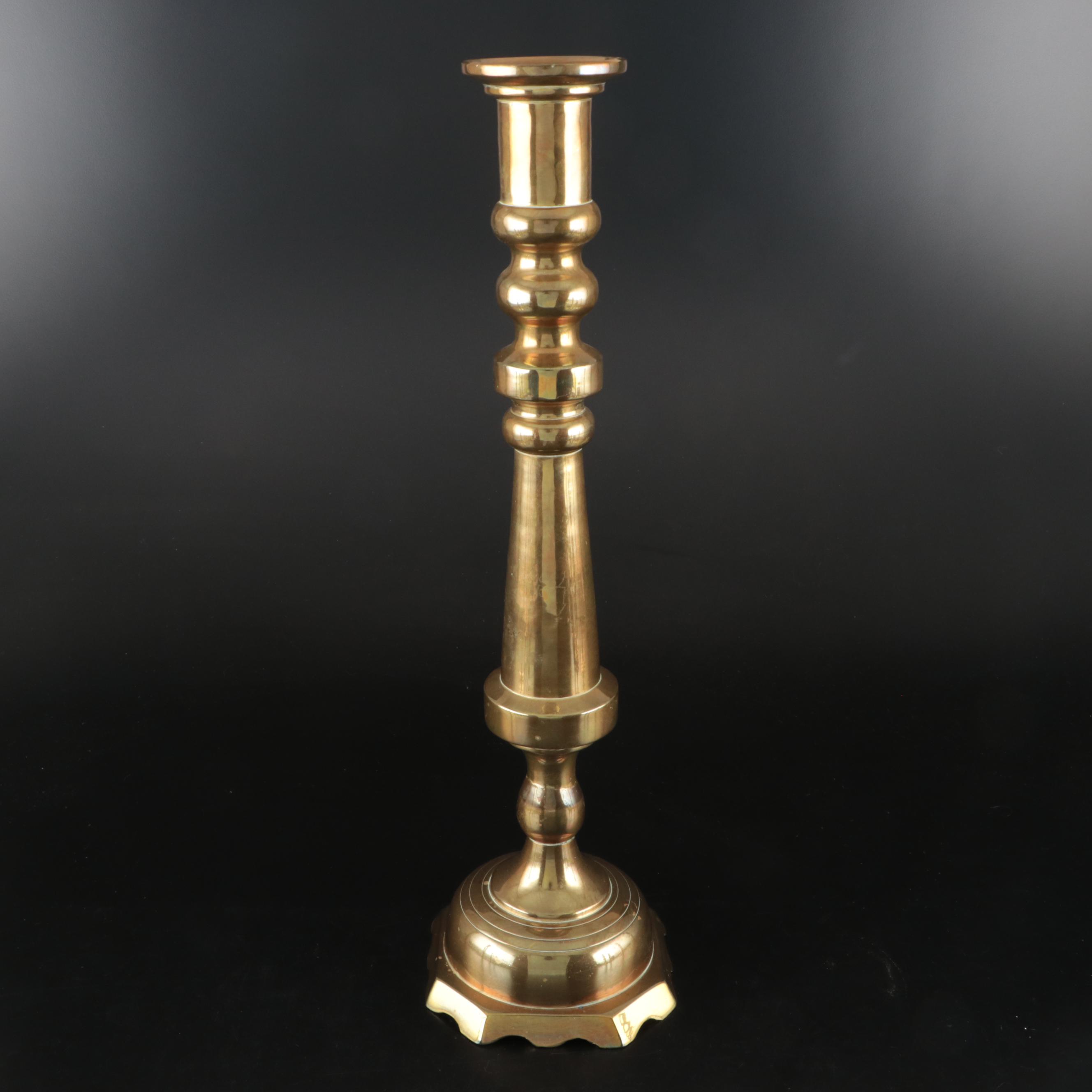 Vintage Column and Swirl Brass Candlesticks with Candle Snuffer