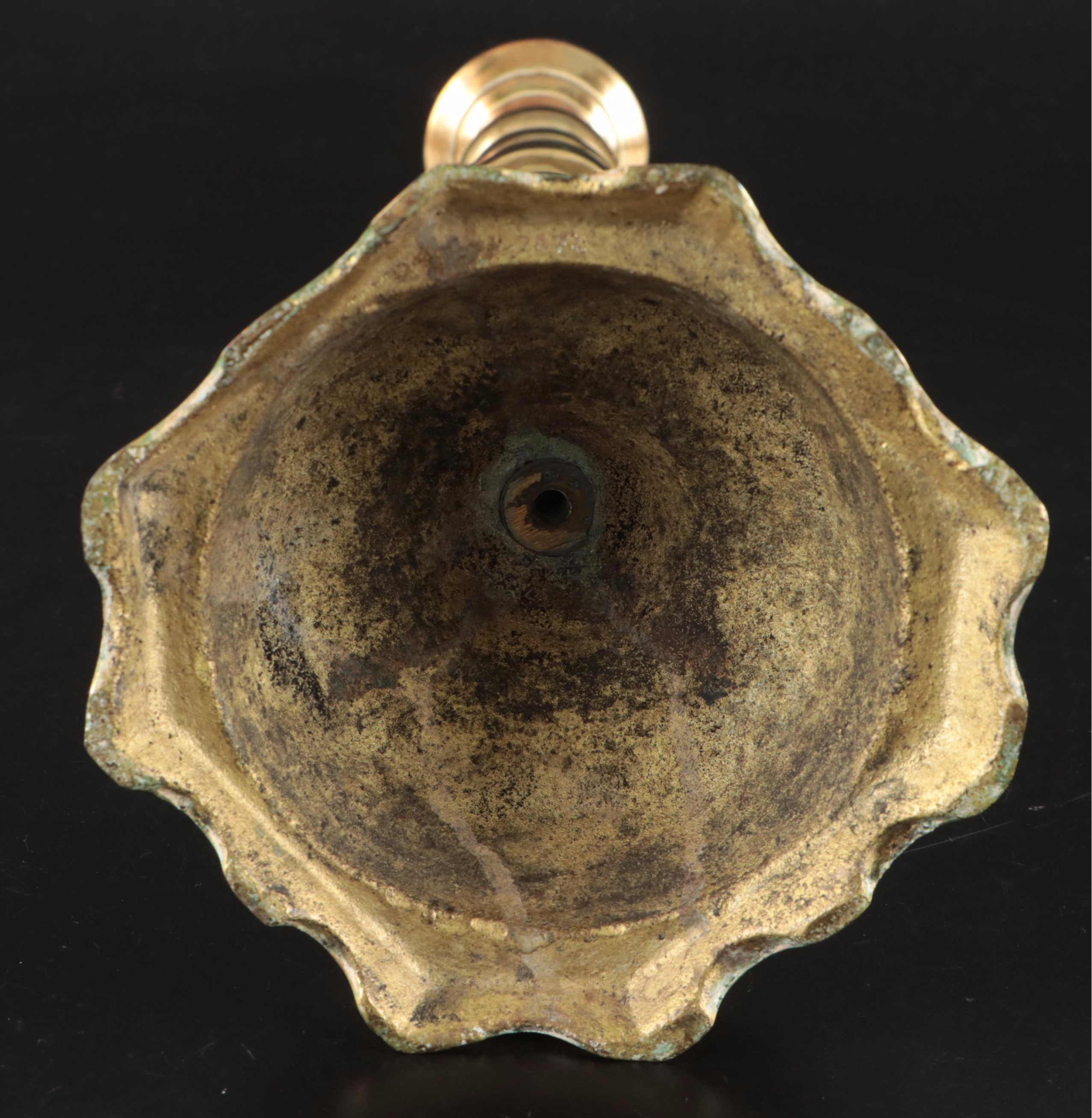 Vintage Column and Swirl Brass Candlesticks with Candle Snuffer