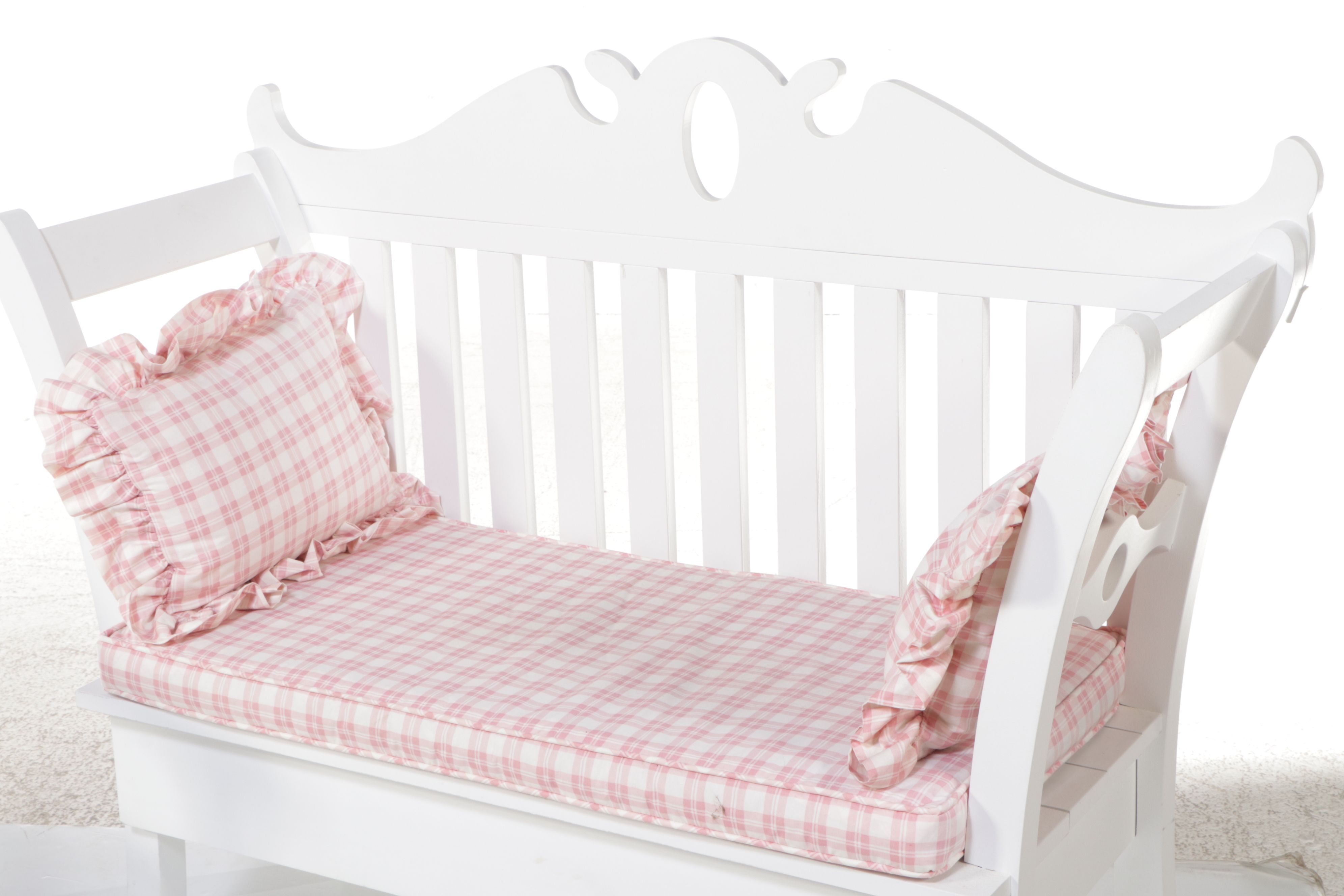 White-Painted Wood Armchair, Settee & Side Table