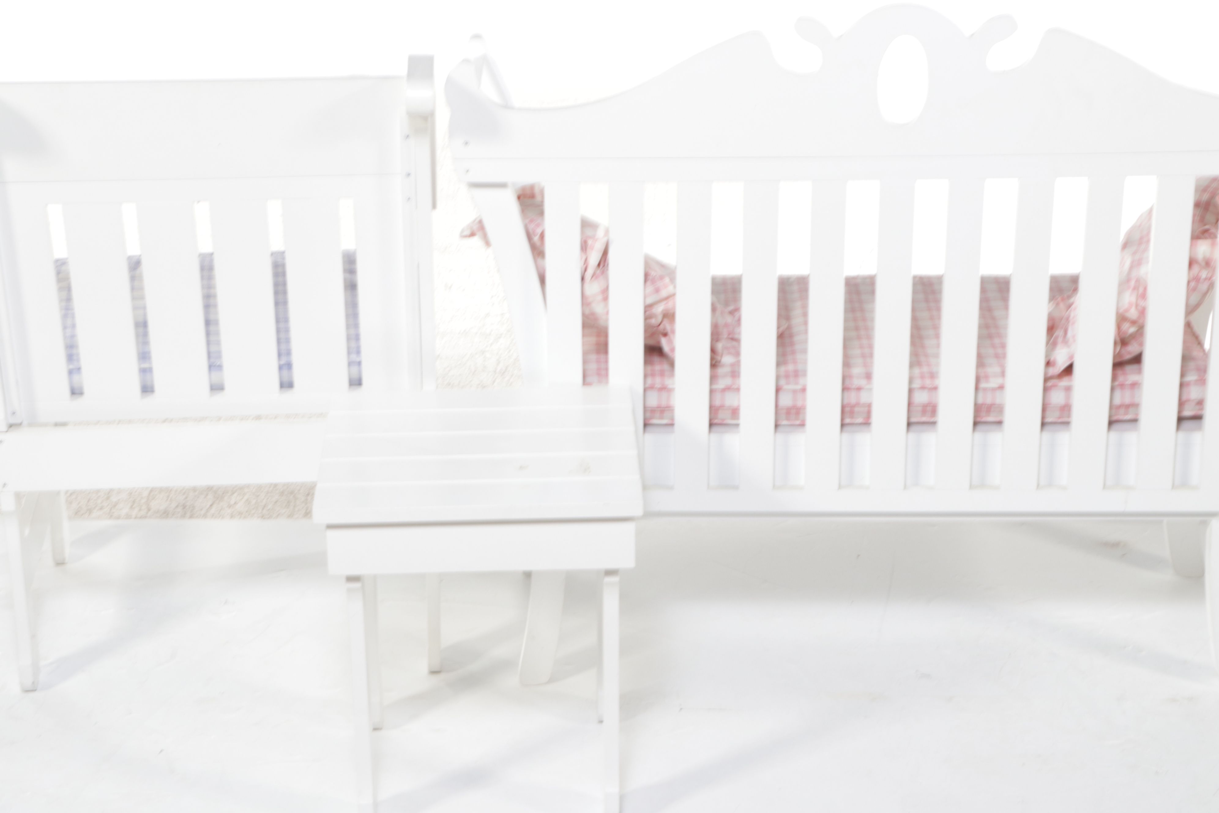 White-Painted Wood Armchair, Settee & Side Table