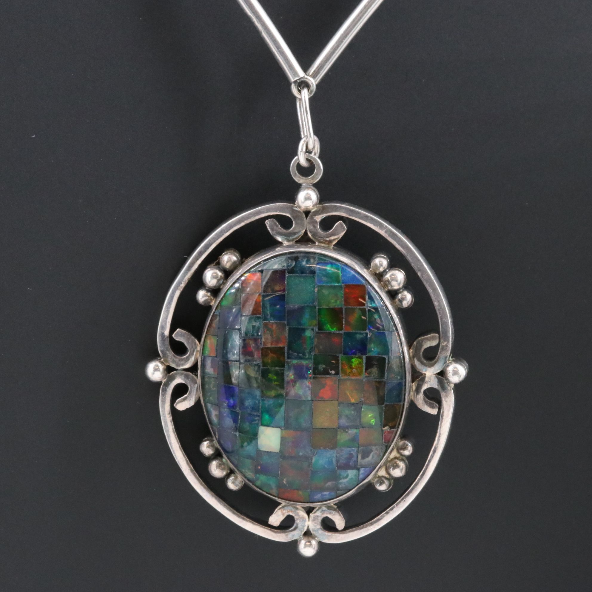 Mexican Modernist Carmen Beckmann Sterling Opal Triplet Mosaic Necklace