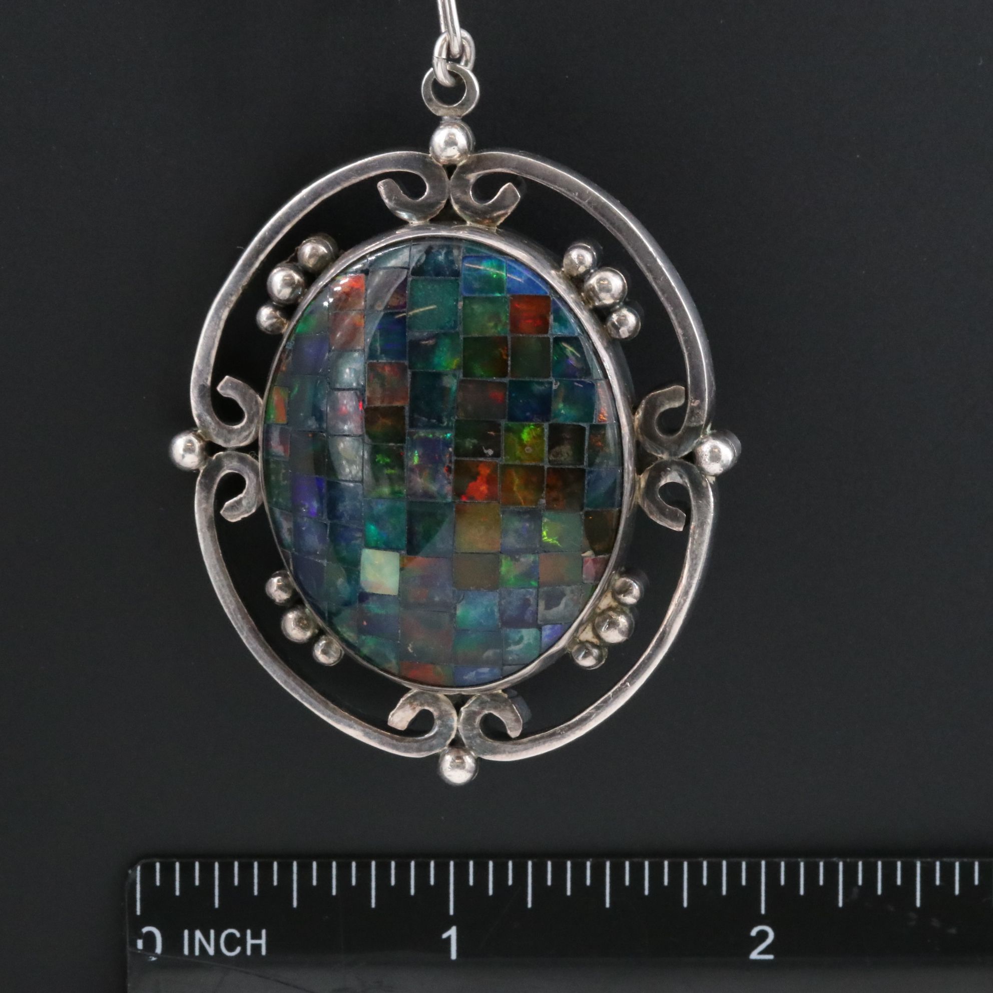 Mexican Modernist Carmen Beckmann Sterling Opal Triplet Mosaic Necklace