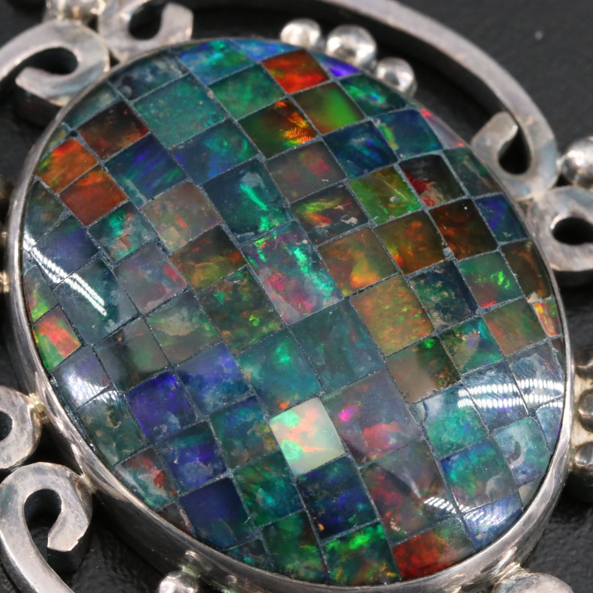 Mexican Modernist Carmen Beckmann Sterling Opal Triplet Mosaic Necklace
