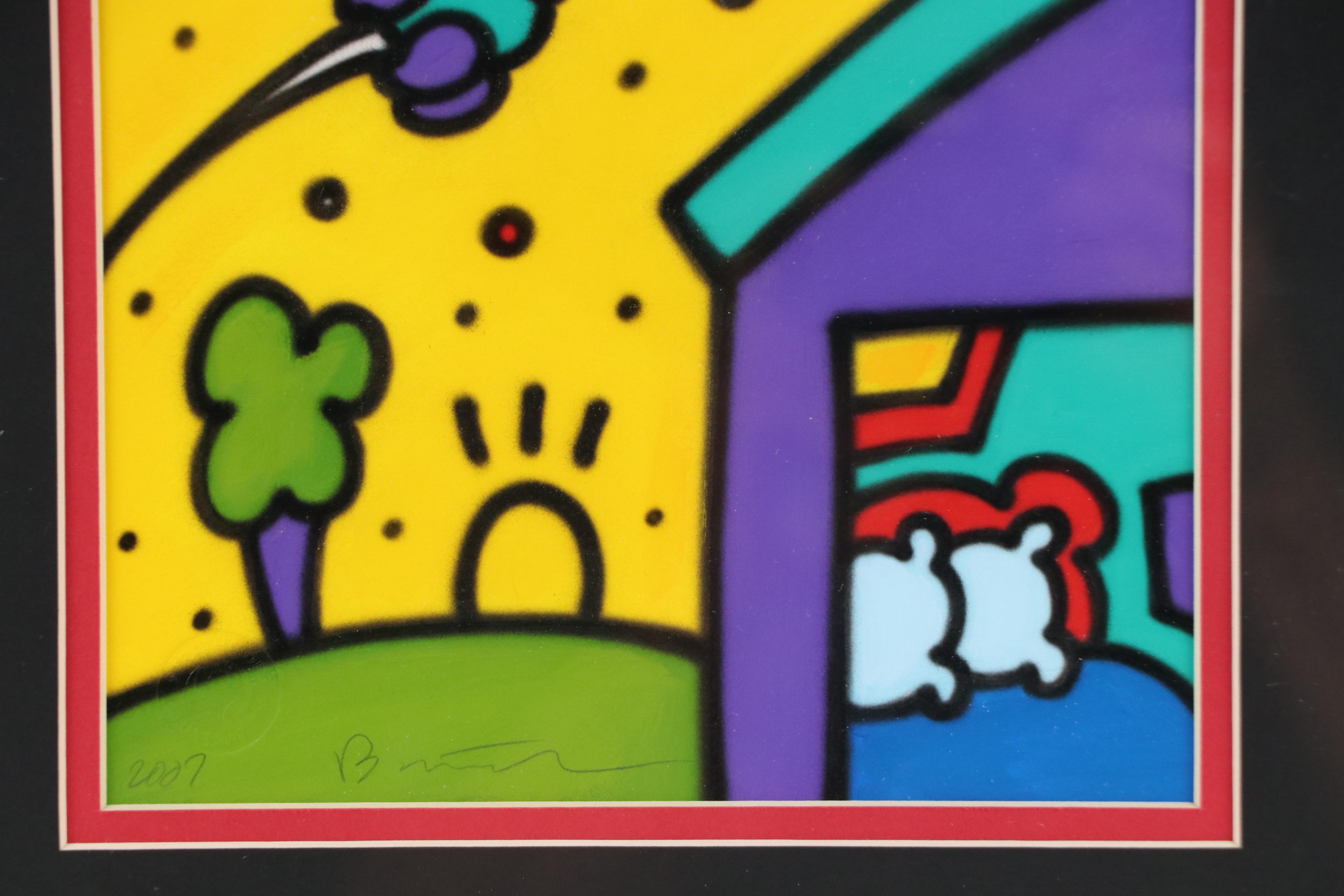 Pop Art Style Airbrush Painting with House in Sunset Landscape, 2007