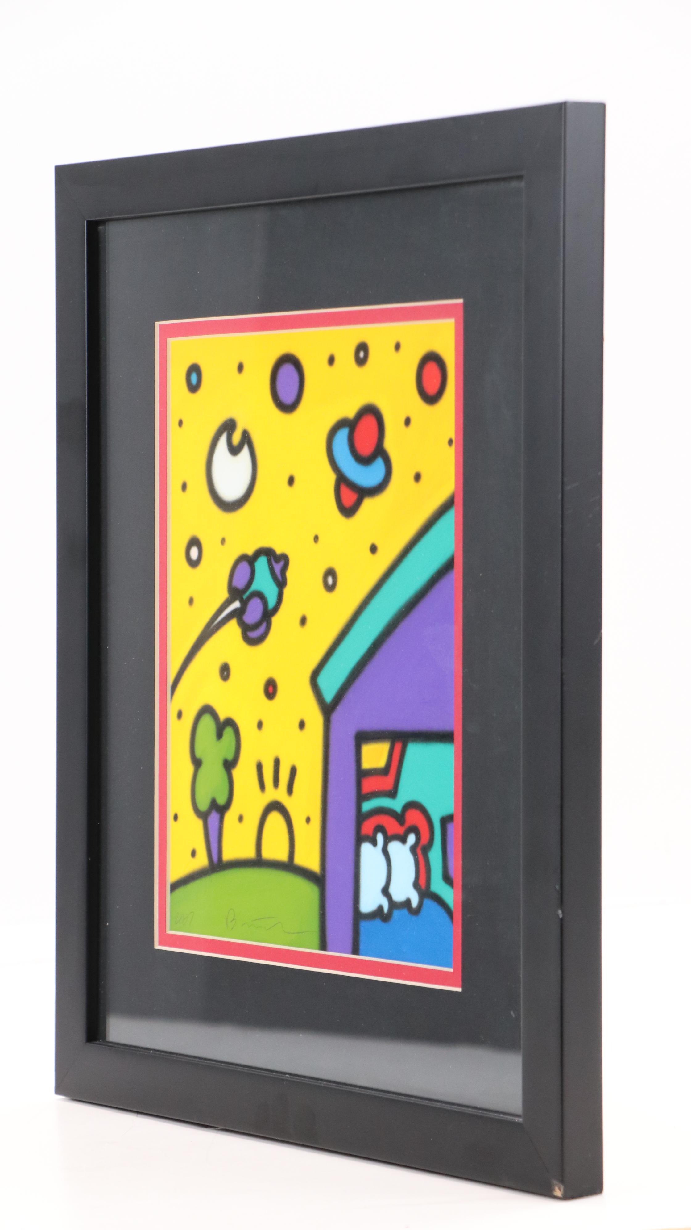 Pop Art Style Airbrush Painting with House in Sunset Landscape, 2007