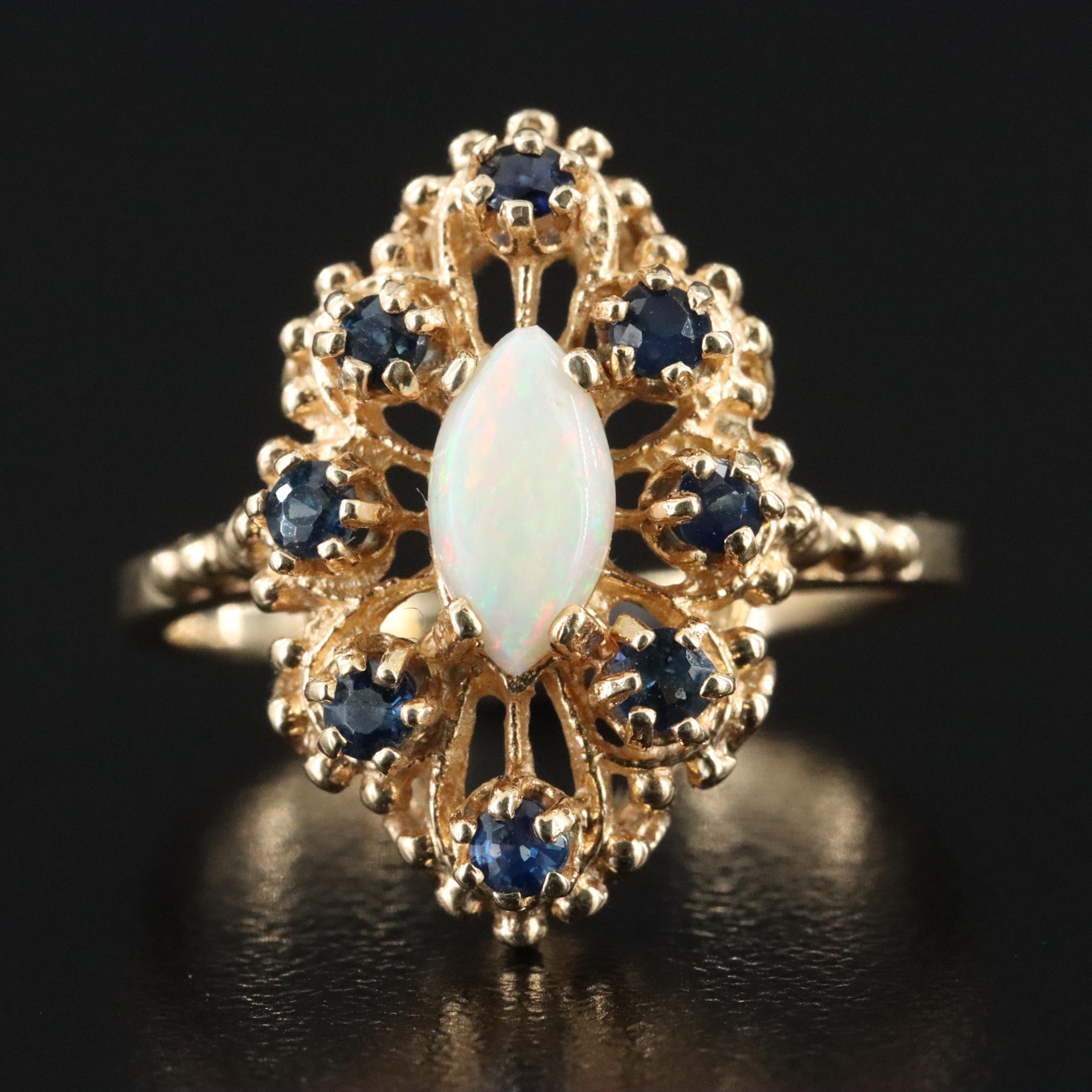 14K Opal and Sapphire Ring