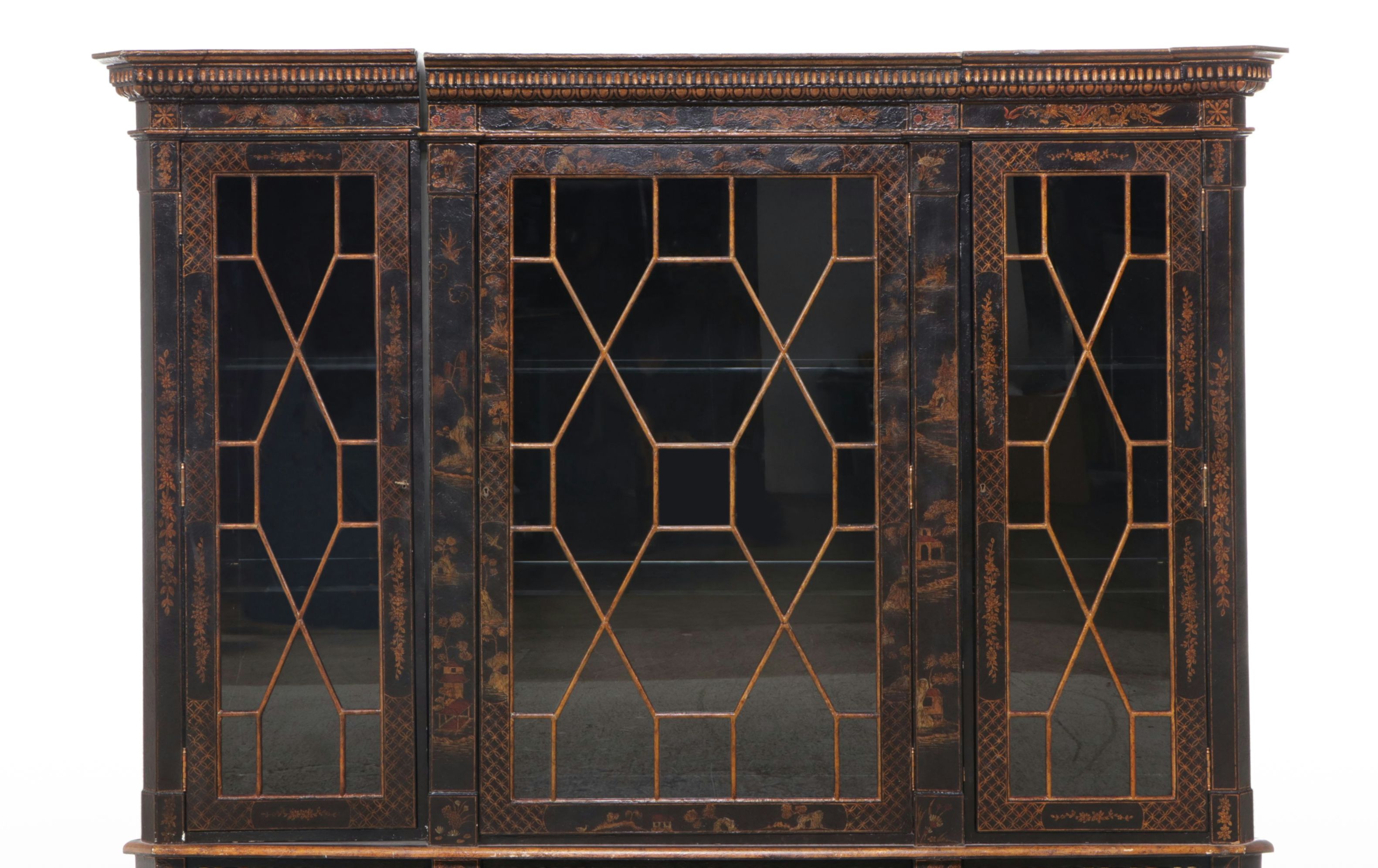 Maitland-Smith Chinoiserie Paint Decorated Black Lacquered China Cabinet