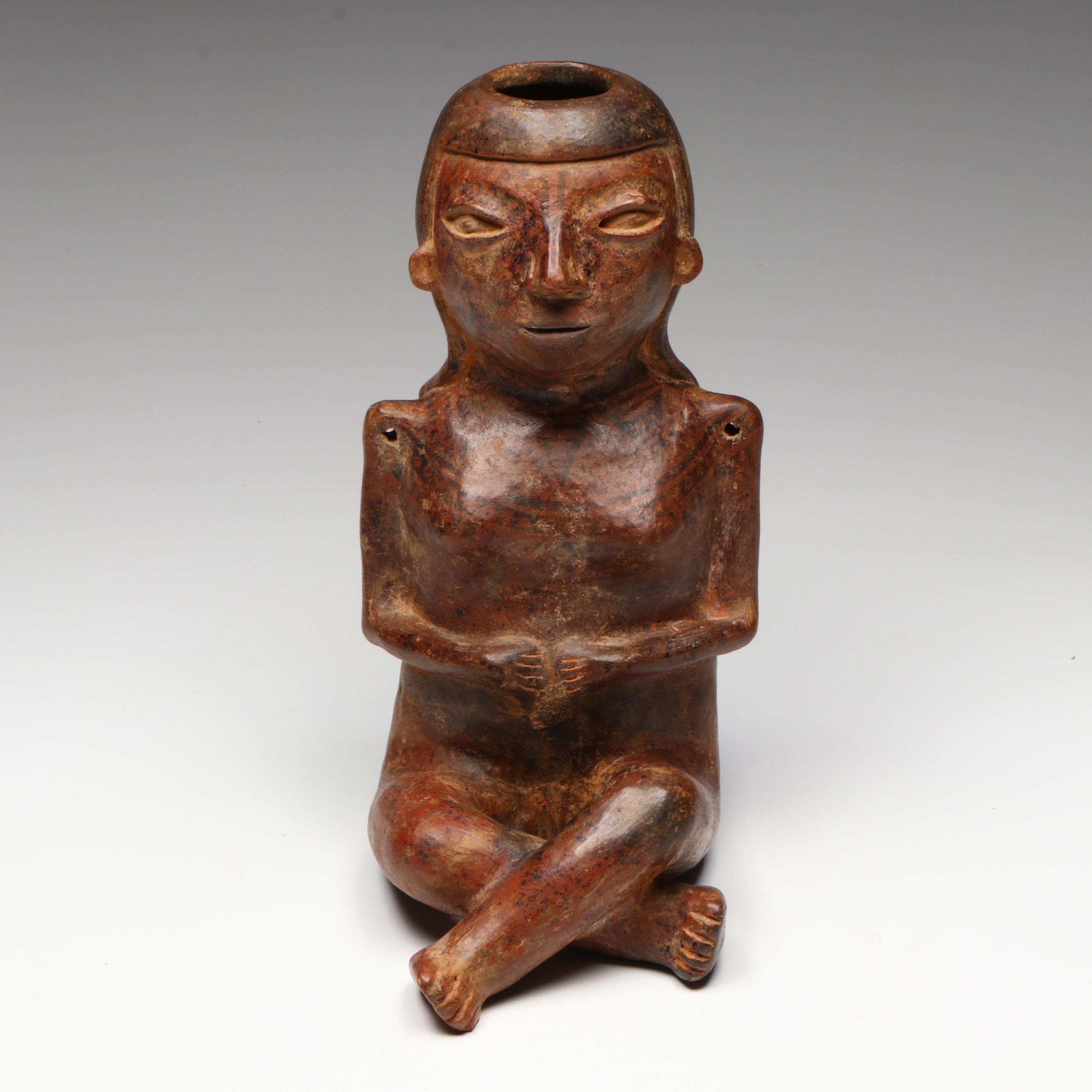 Pre-Columbian Polychrome Pottery Seated Figure