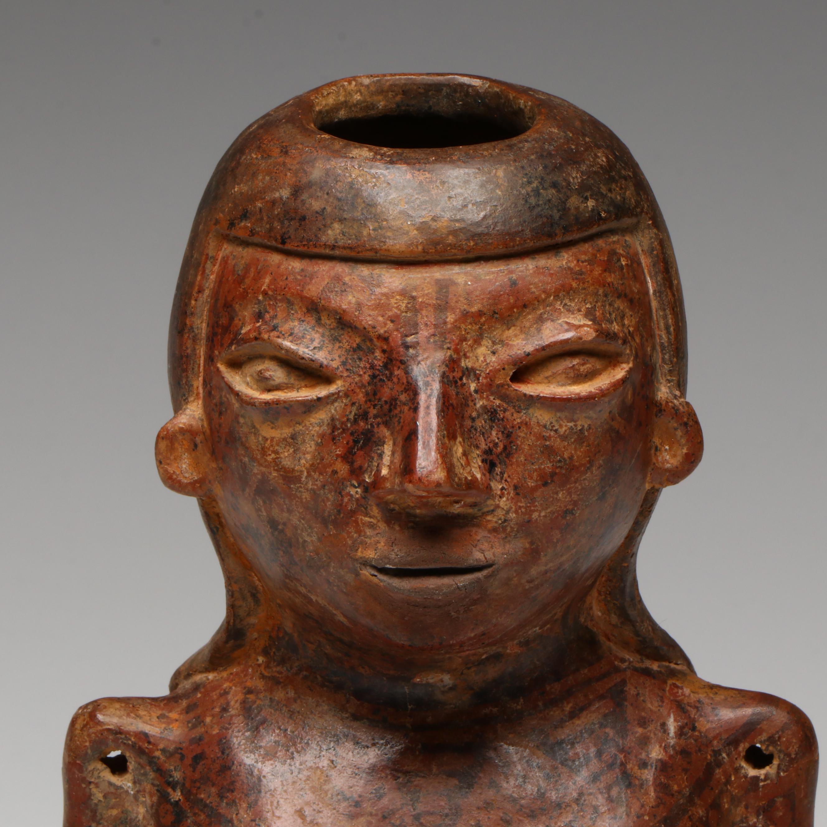 Pre-Columbian Polychrome Pottery Seated Figure