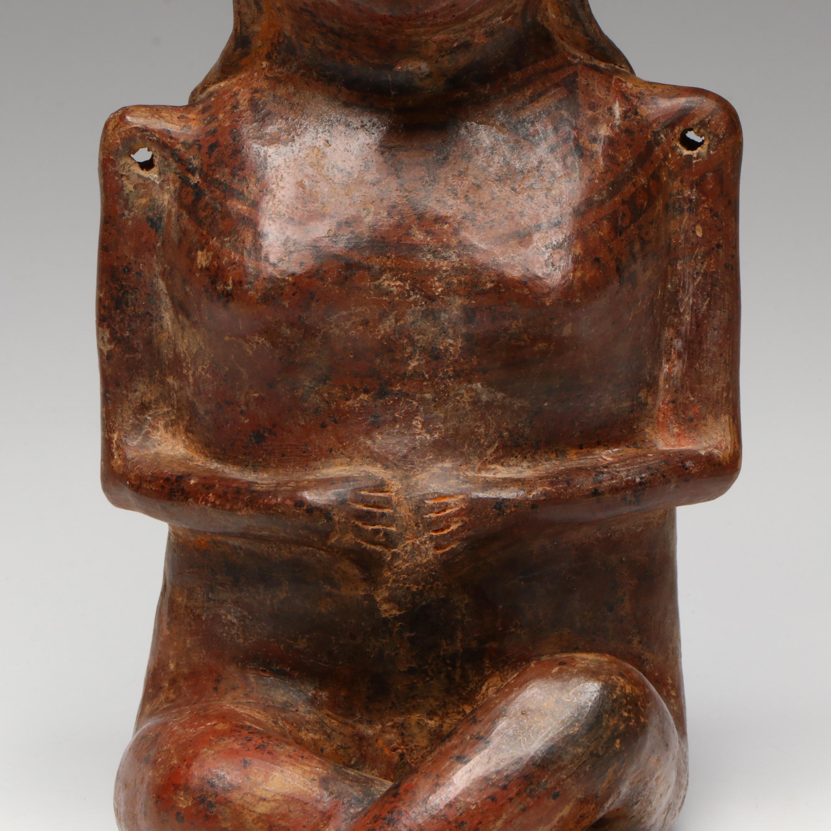 Pre-Columbian Polychrome Pottery Seated Figure