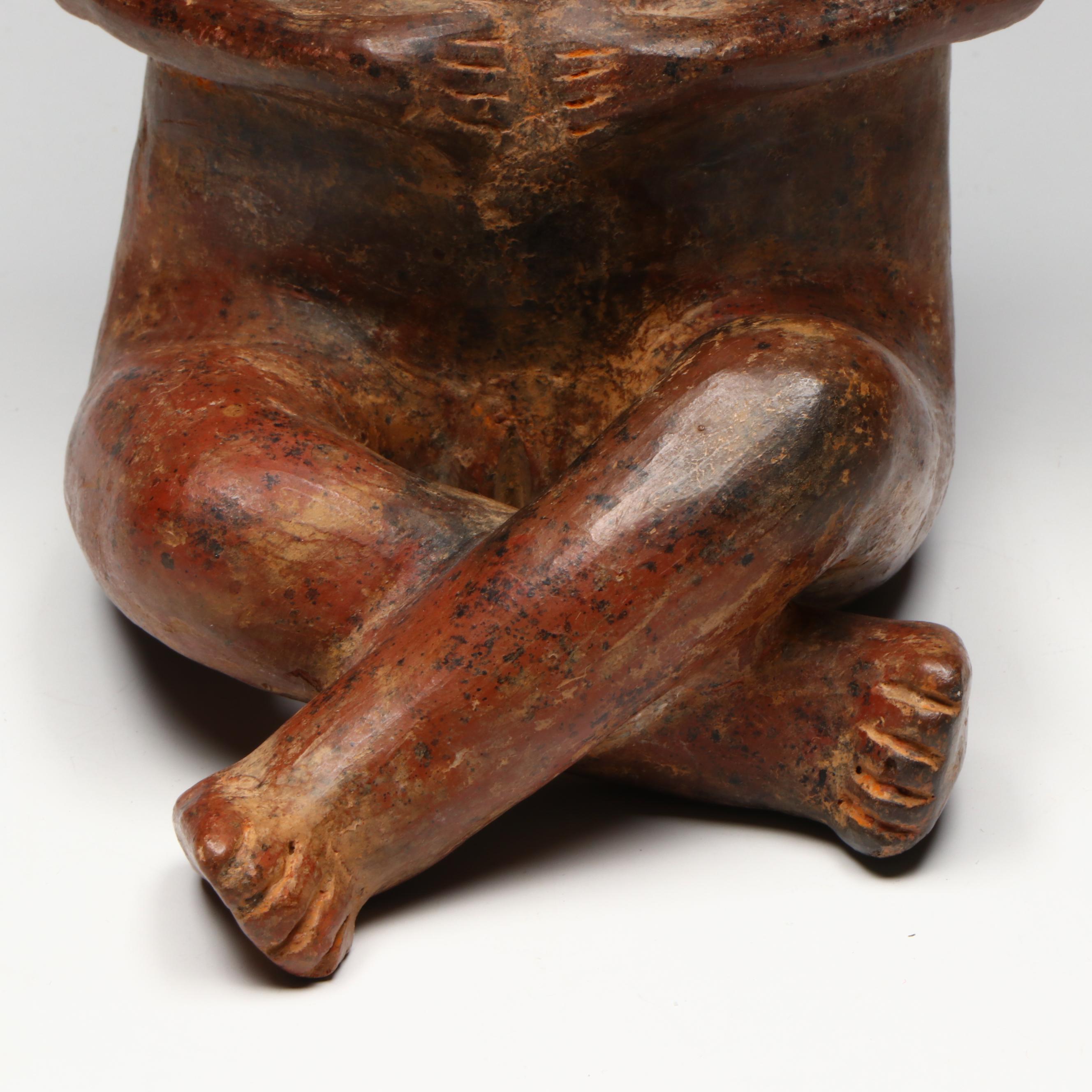 Pre-Columbian Polychrome Pottery Seated Figure
