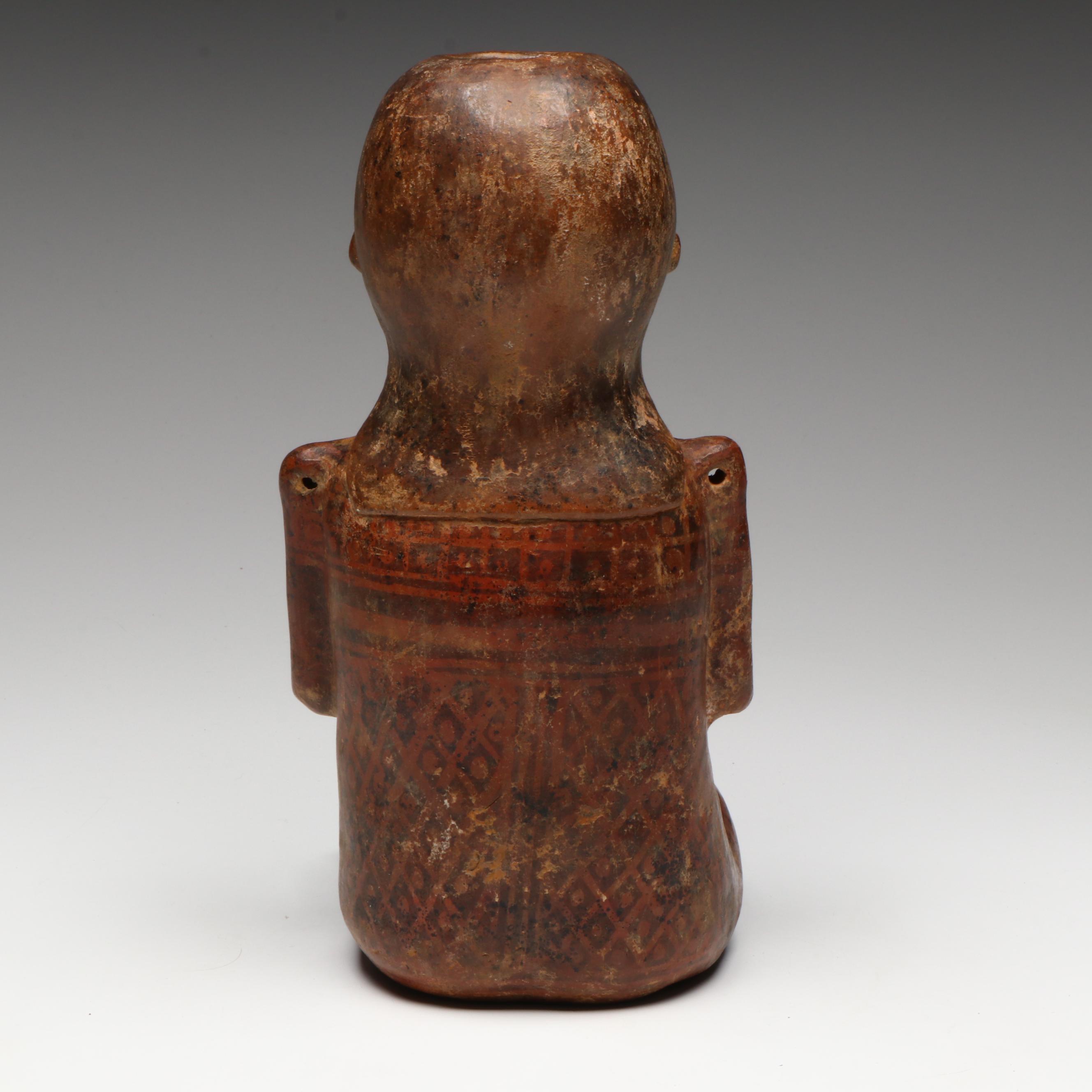 Pre-Columbian Polychrome Pottery Seated Figure