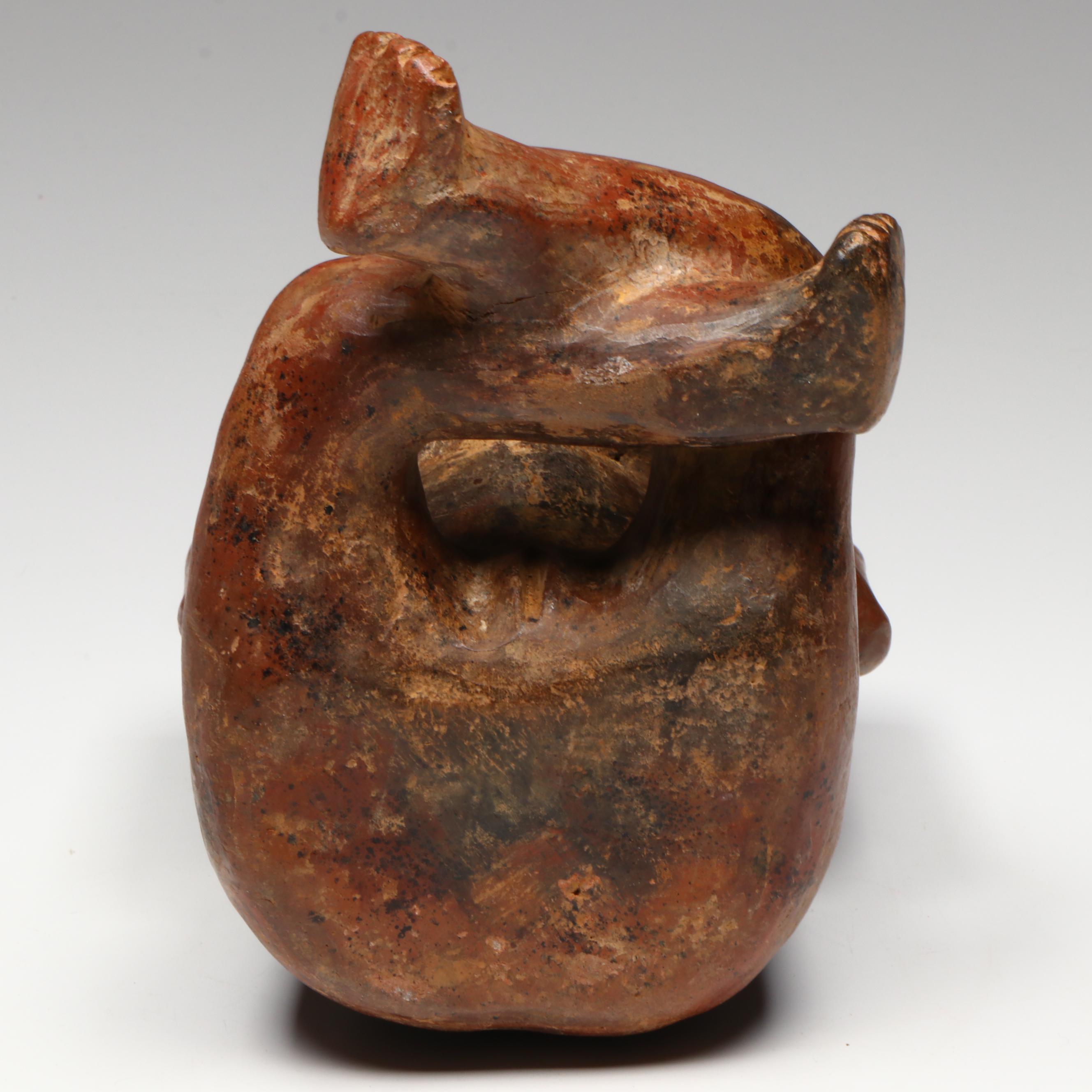 Pre-Columbian Polychrome Pottery Seated Figure