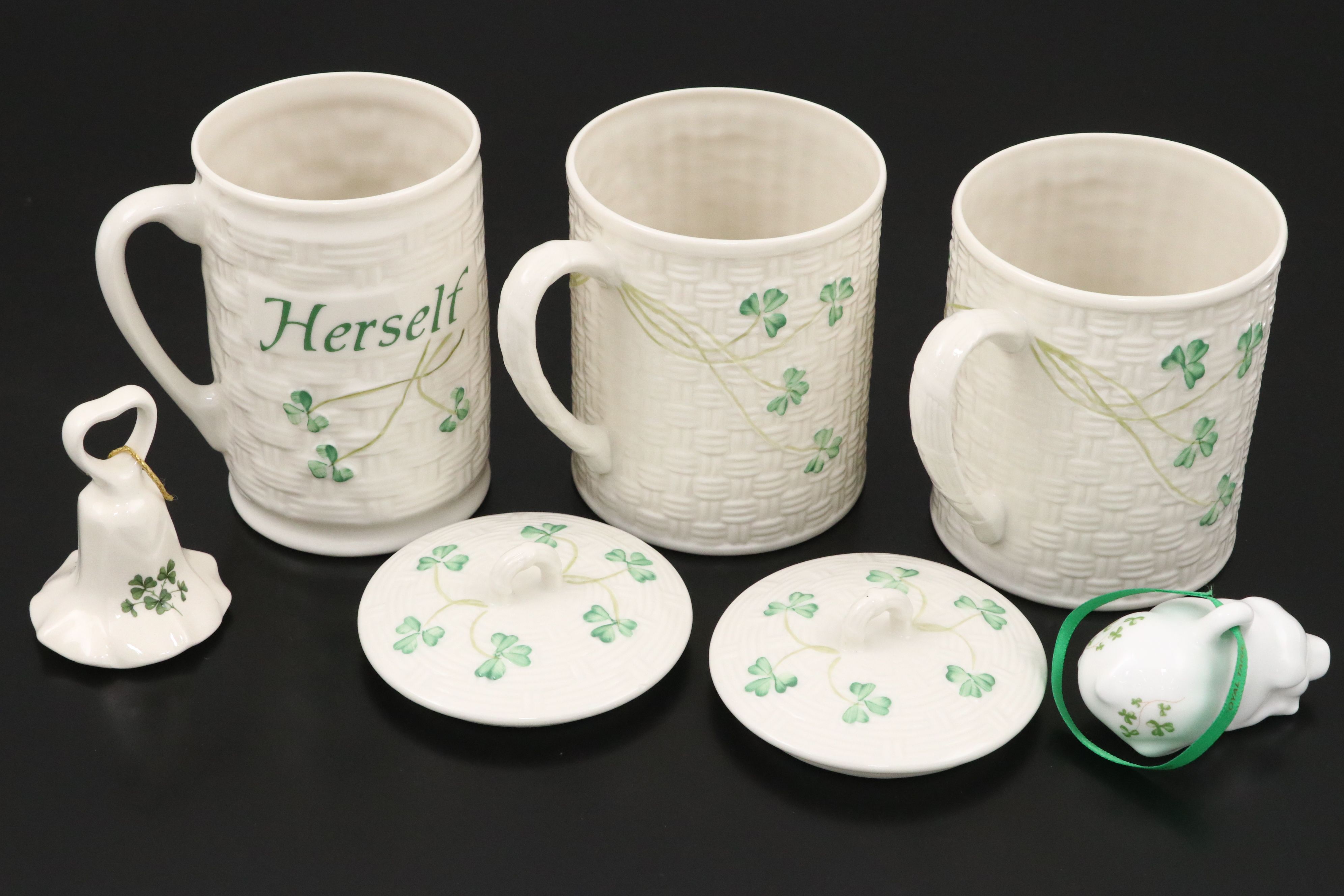 Belleek with Other Shamrock Pattern Porcelain Mugs and Décor
