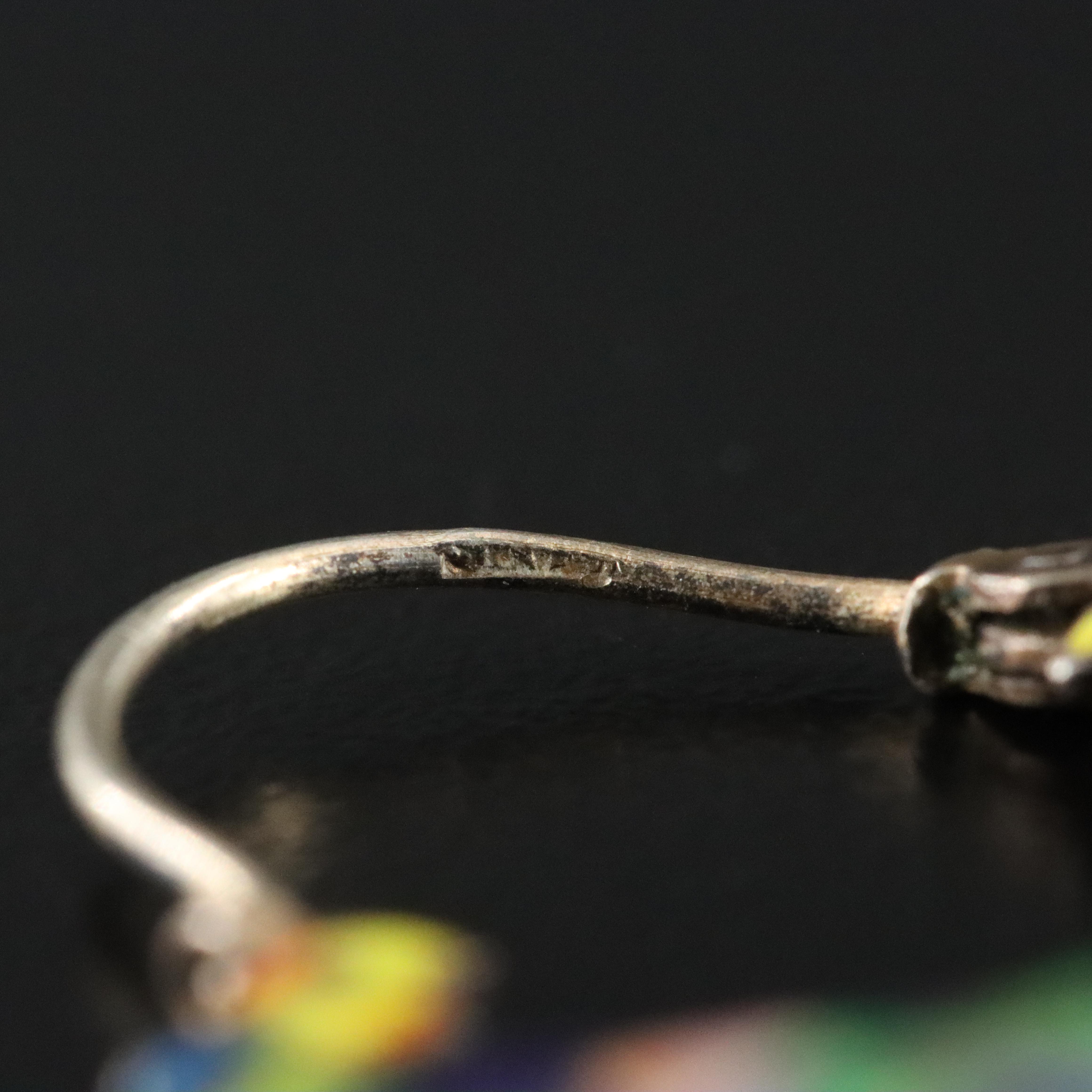 Vintage Sterling Cloisonné Bird and Floral Hoops