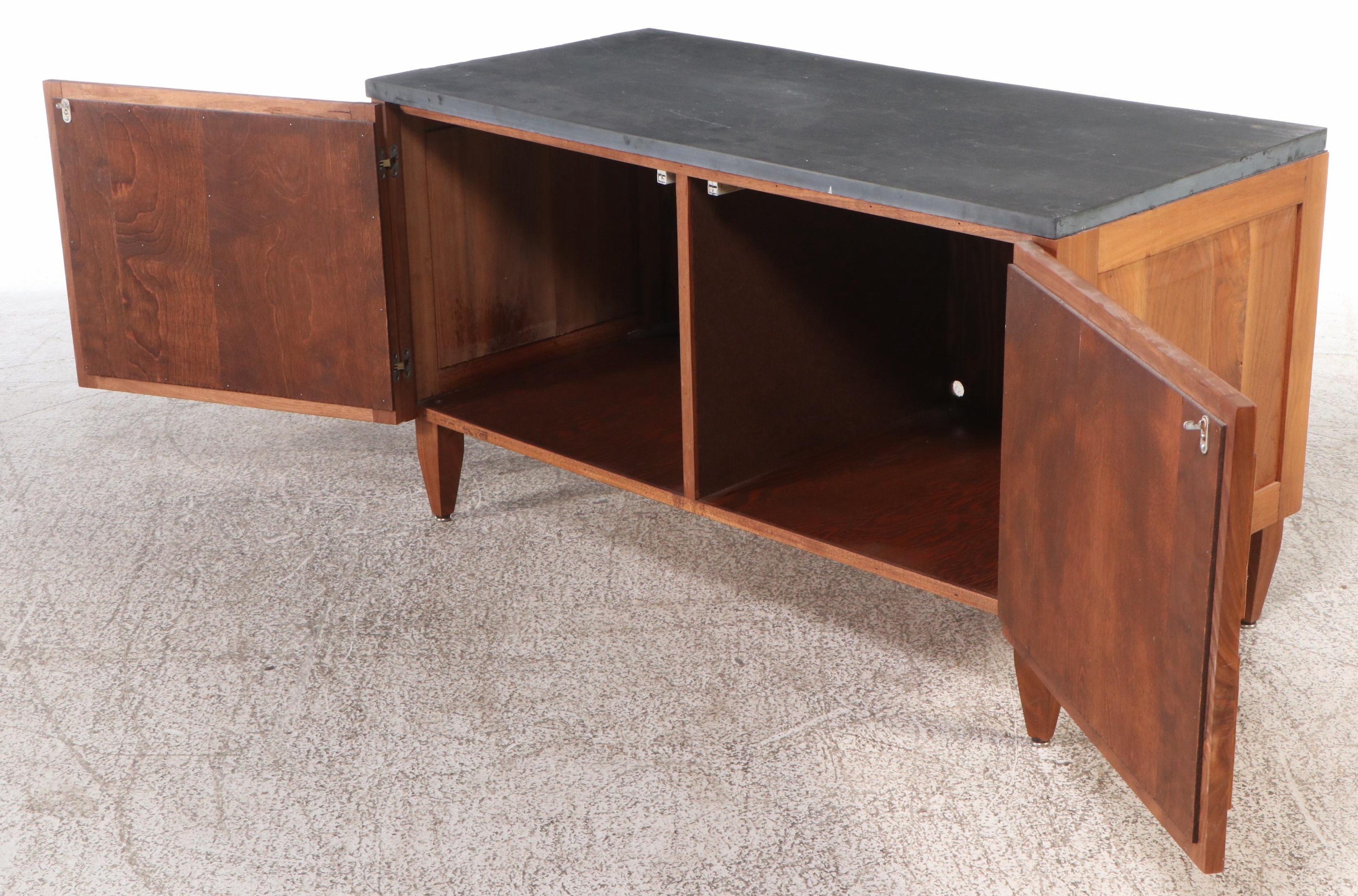 Mid Century Modern Douglas Fir Slate Top Record Cabinet and Storage Cabinet