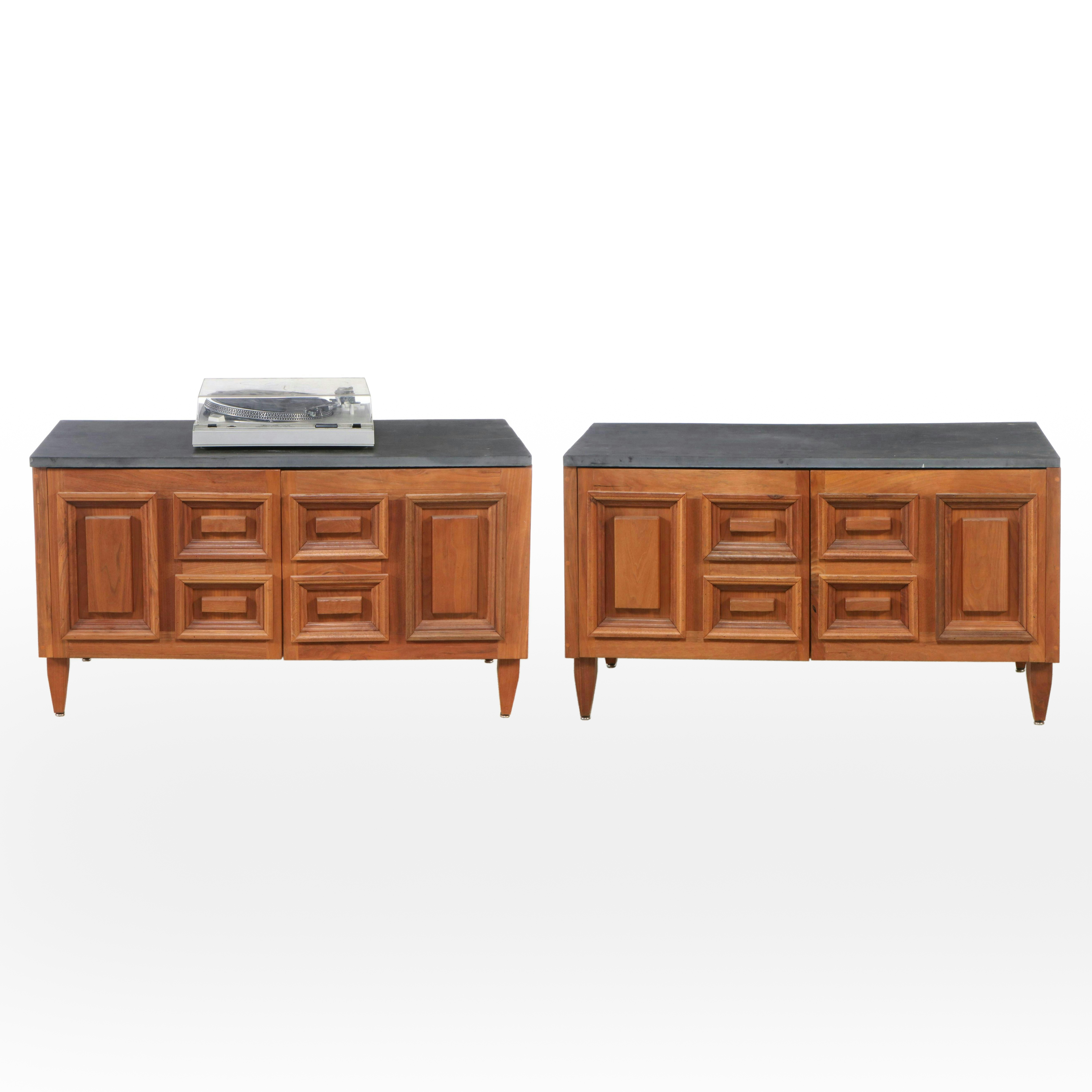 Mid Century Modern Douglas Fir Slate Top Record Cabinet and Storage Cabinet