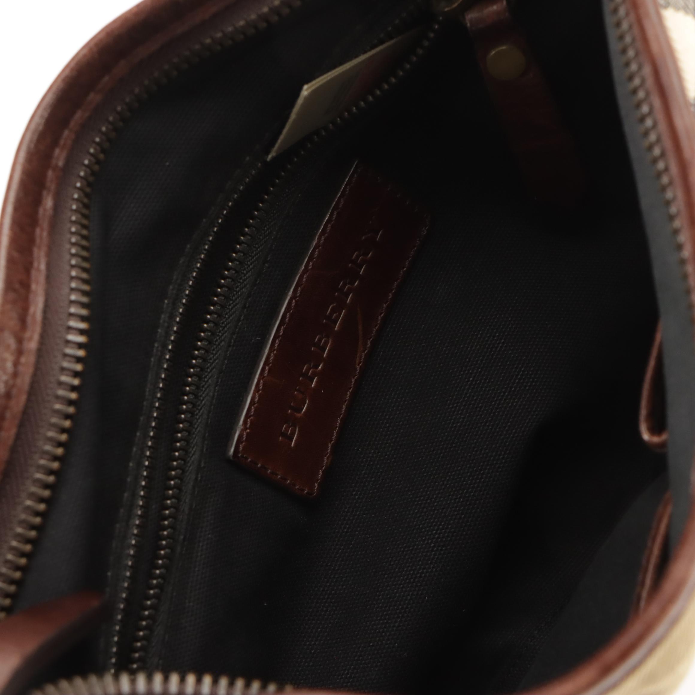Burberry Crossbody Bag in Housecheck Canvas and Brown Leather Trim
