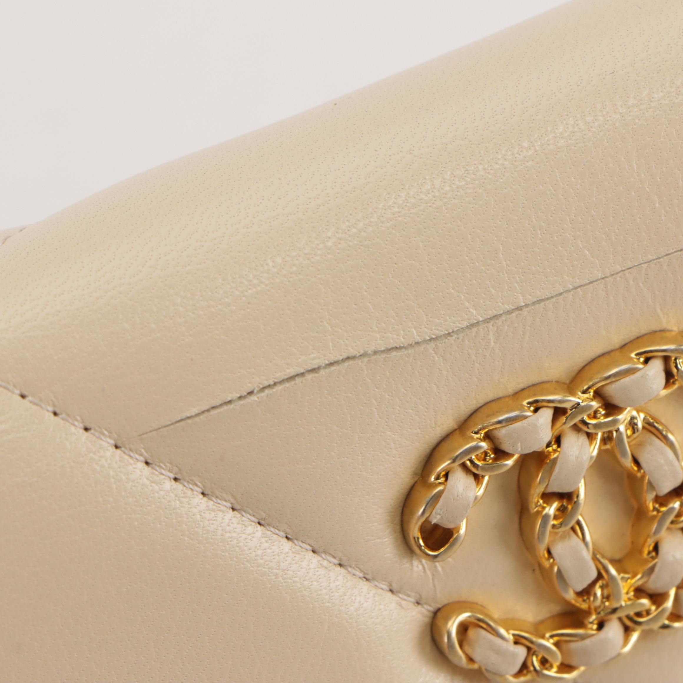 Chanel 19 Long Front Flap Wallet in Diamond Stitched Beige Lambskin Leather