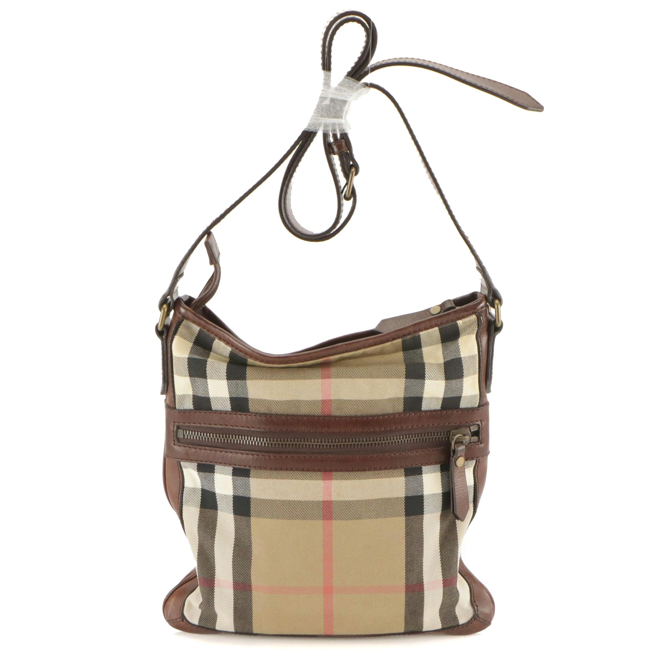Burberry Crossbody Bag in Housecheck Canvas and Brown Leather Trim