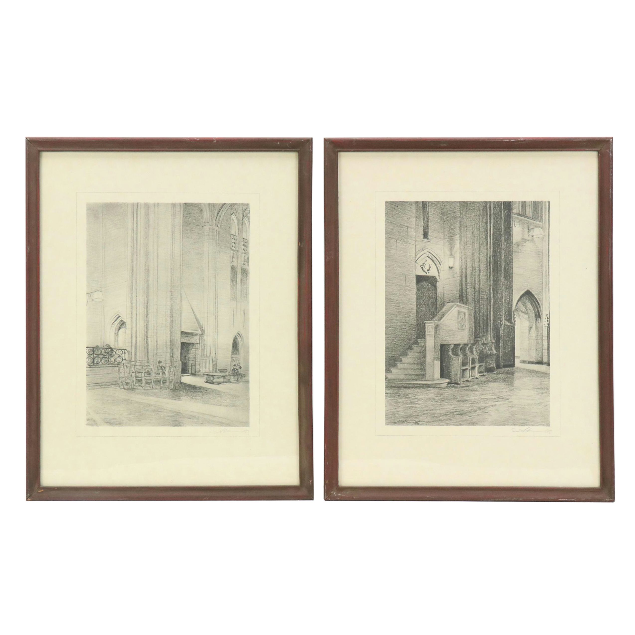 Rotogravures of Gothic Cathedral Interior Scenes