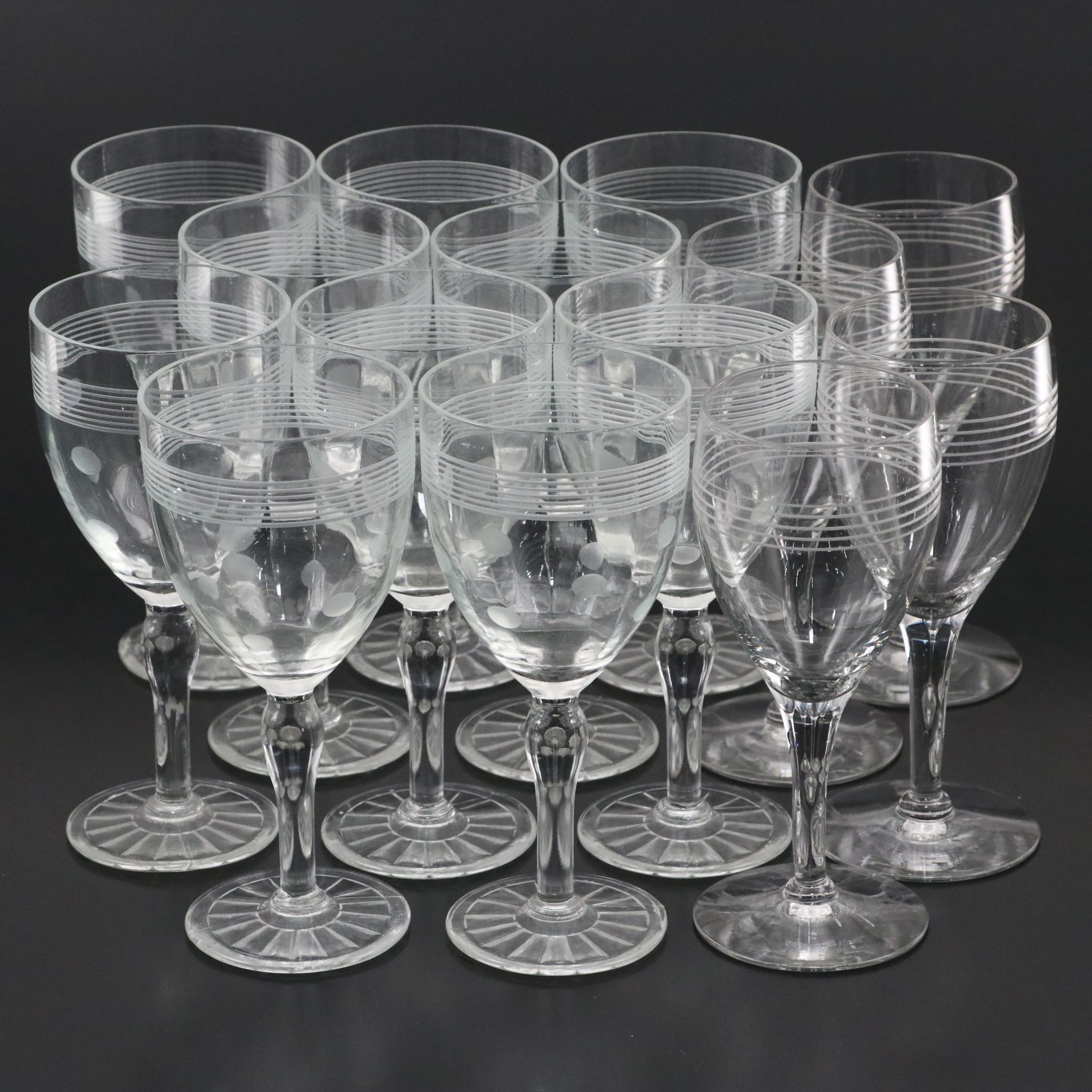 Etched Glass Polka Dot and Striped Wine Glasses