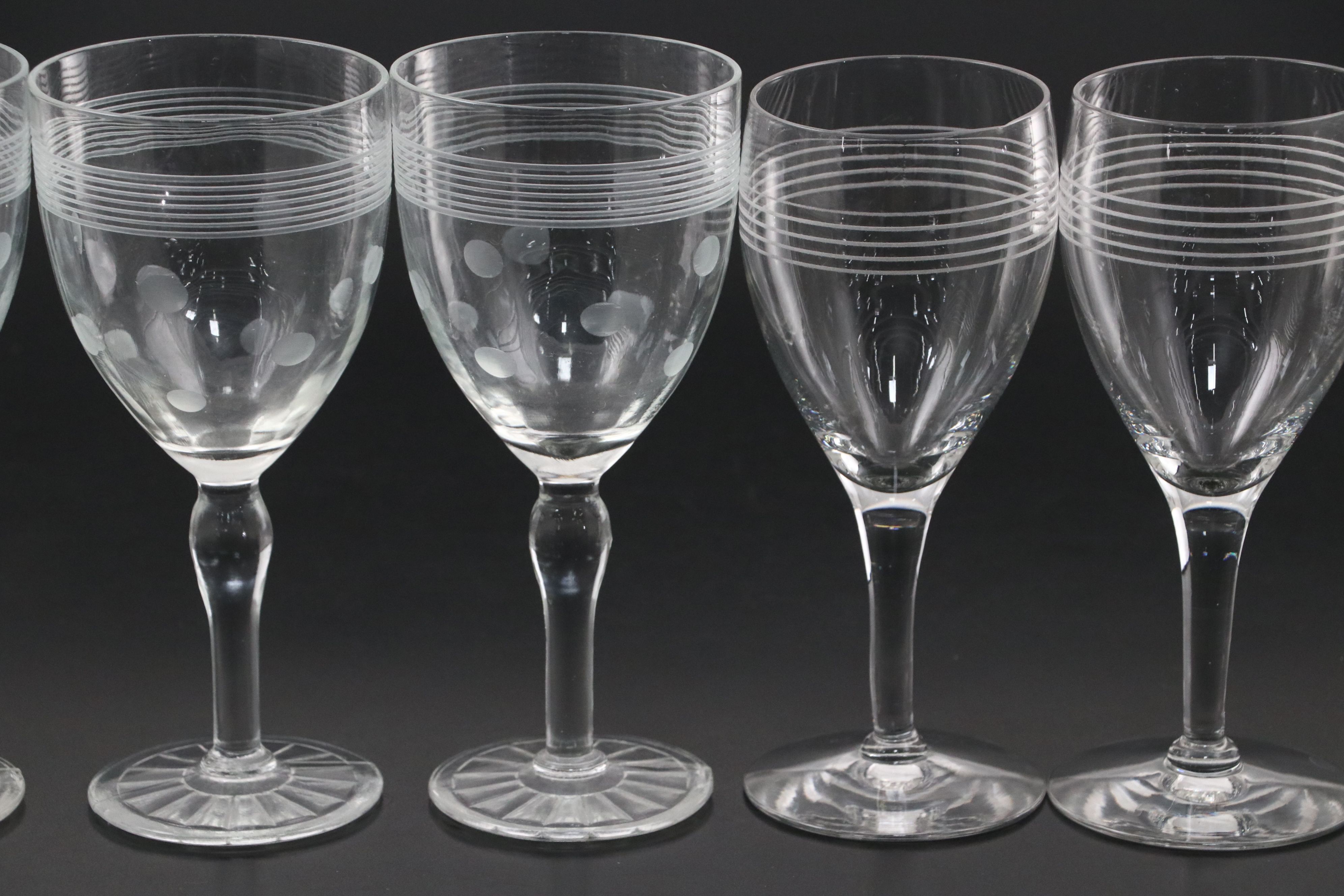 Etched Glass Polka Dot and Striped Wine Glasses