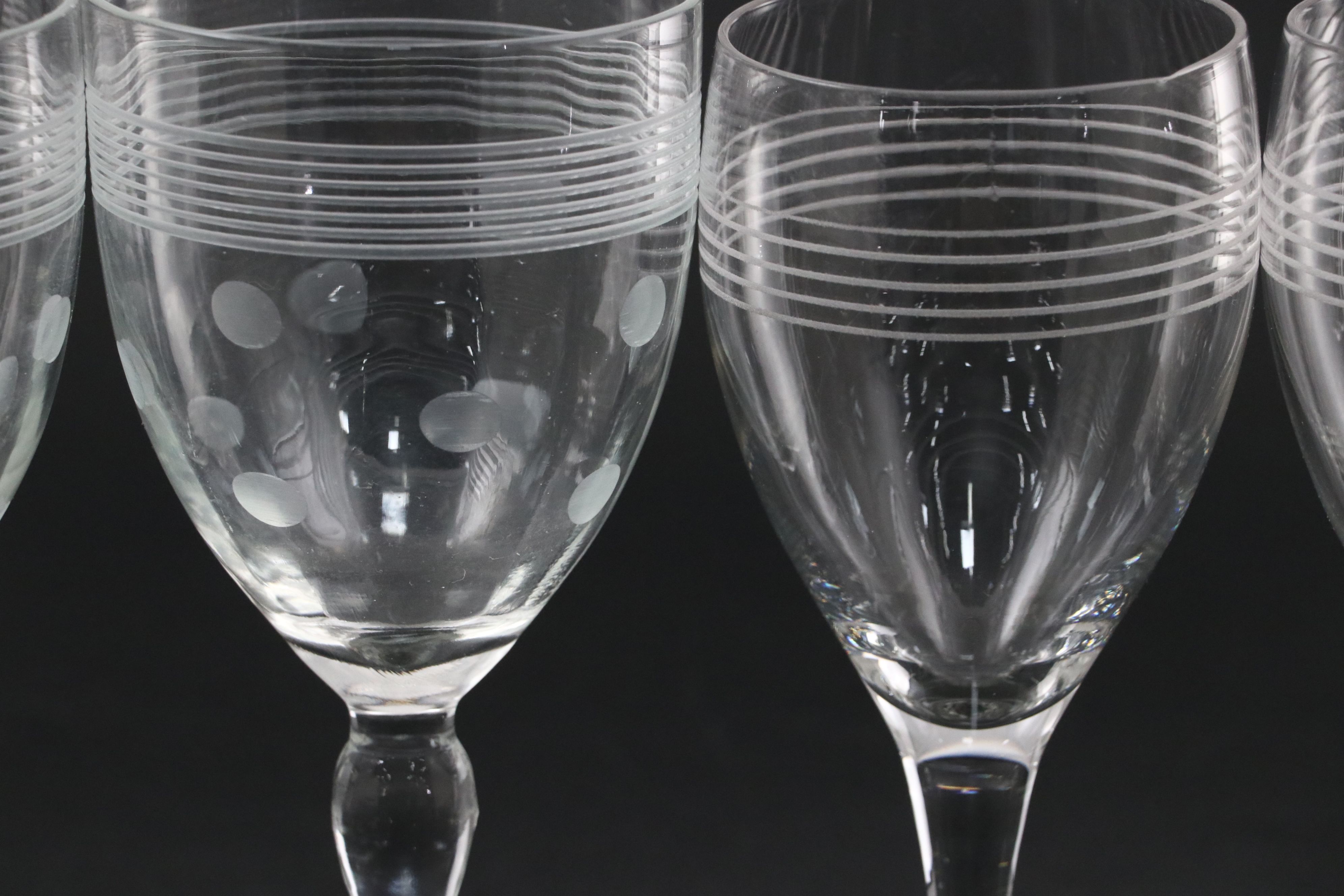 Etched Glass Polka Dot and Striped Wine Glasses