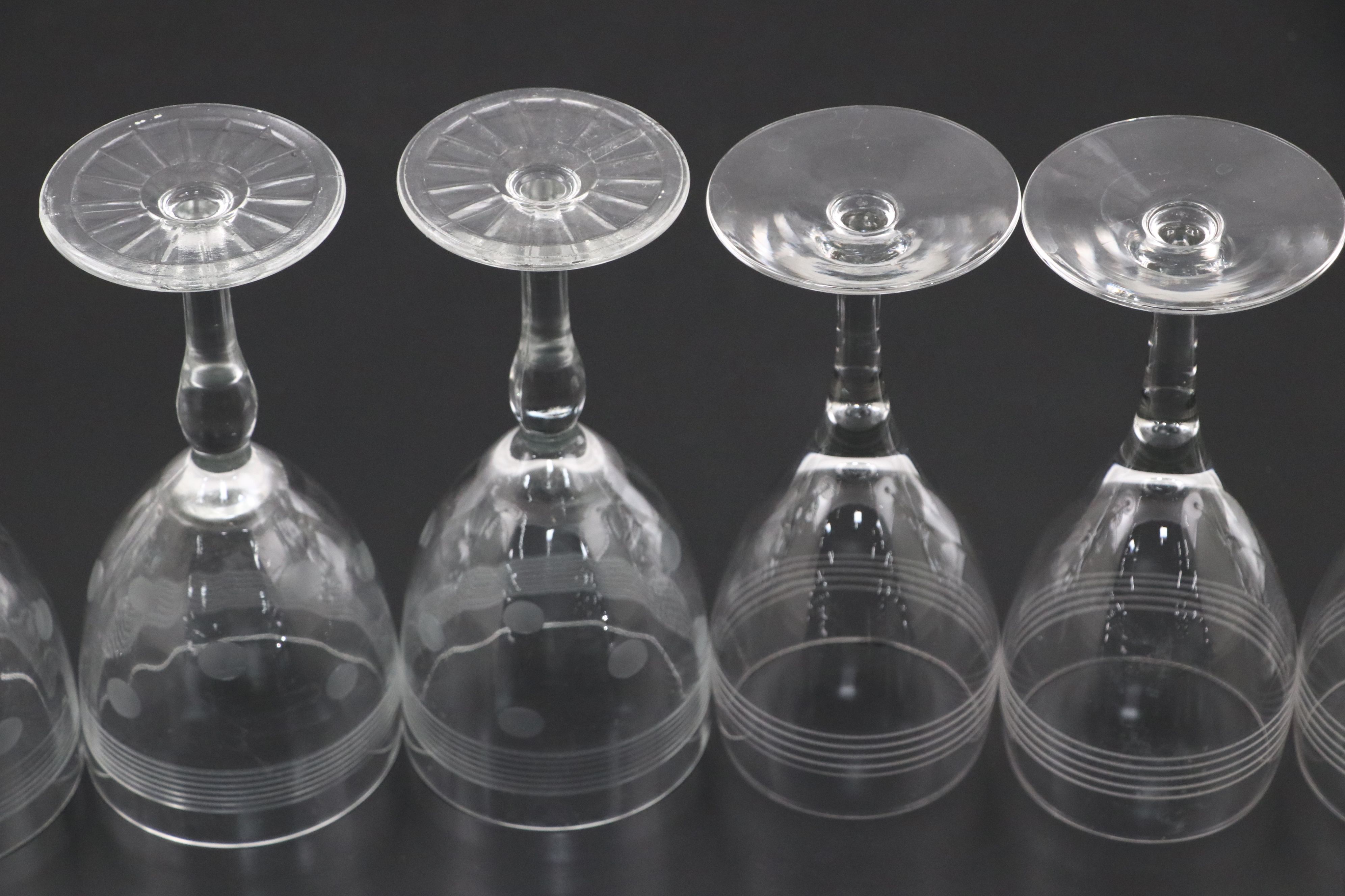 Etched Glass Polka Dot and Striped Wine Glasses