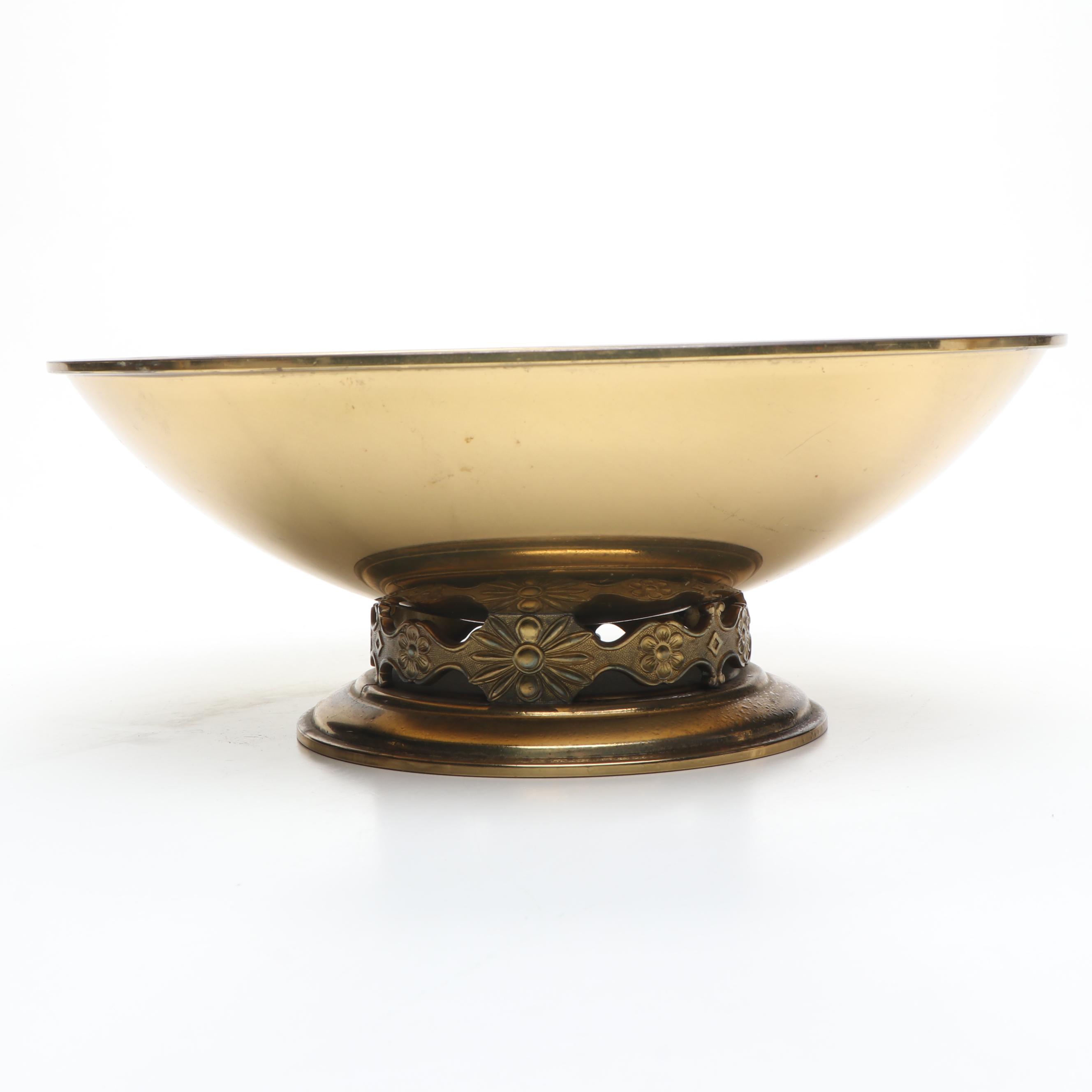German Tiered Brass Candle Holders with Swedish Brass Footed Bowl