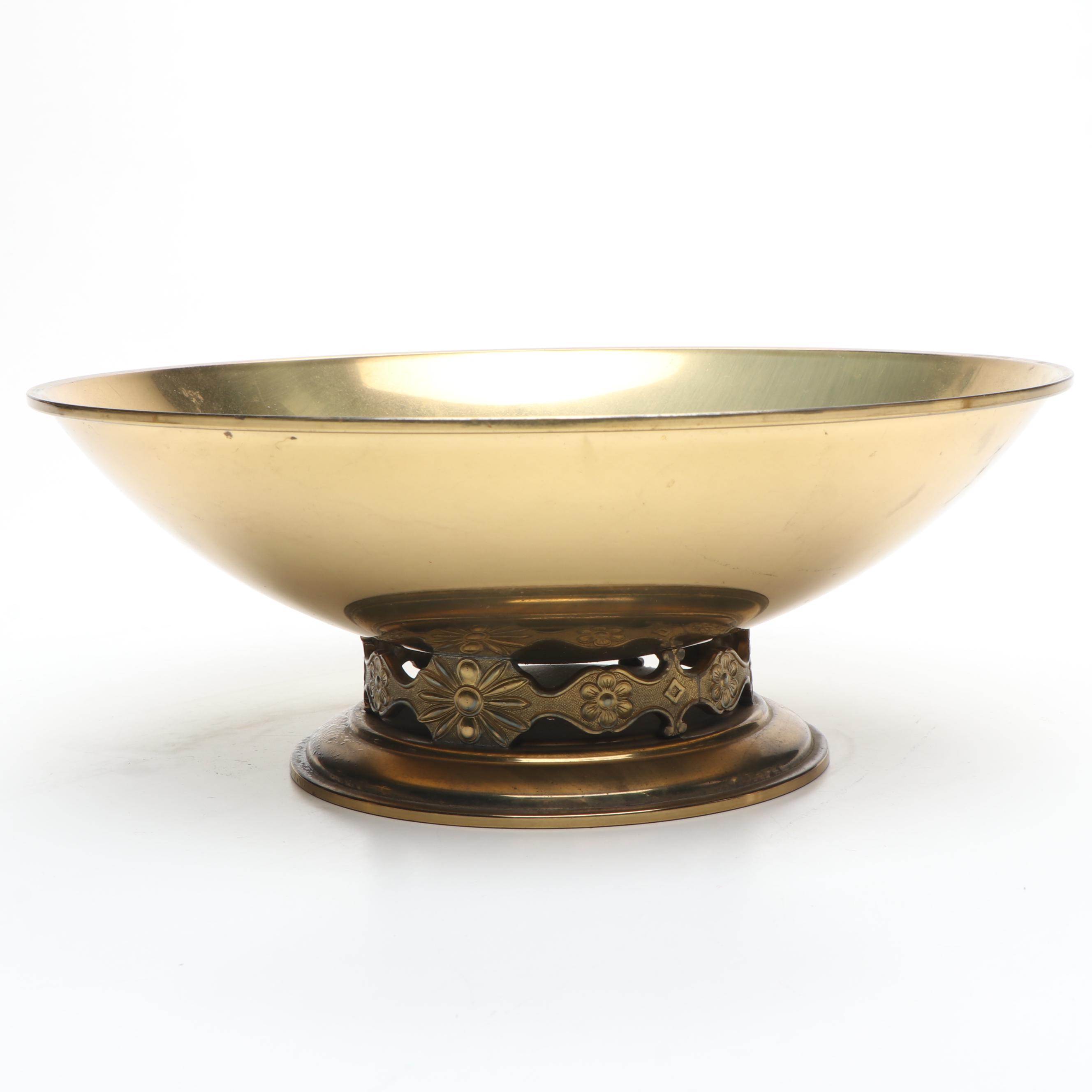 German Tiered Brass Candle Holders with Swedish Brass Footed Bowl