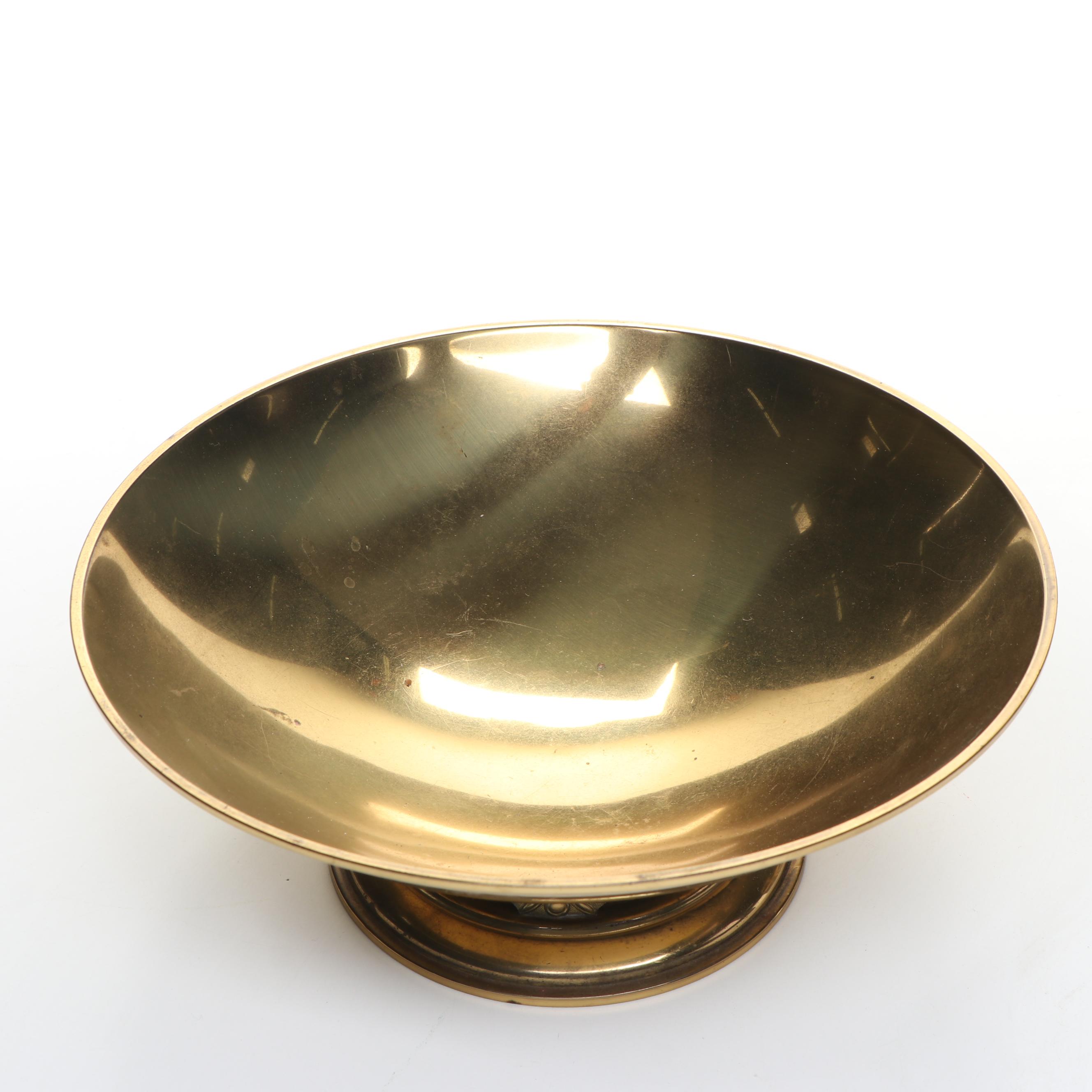 German Tiered Brass Candle Holders with Swedish Brass Footed Bowl