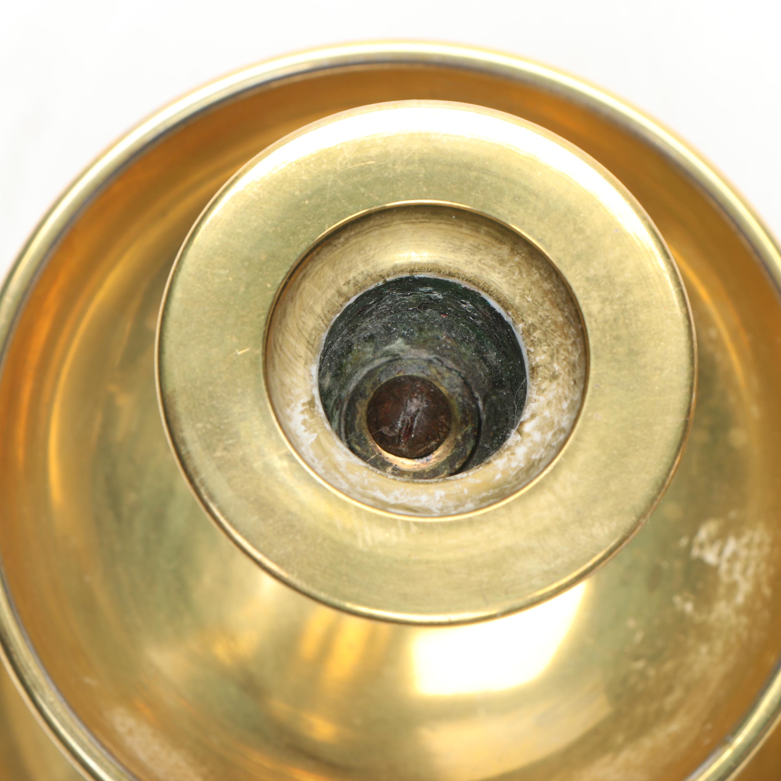 German Tiered Brass Candle Holders with Swedish Brass Footed Bowl